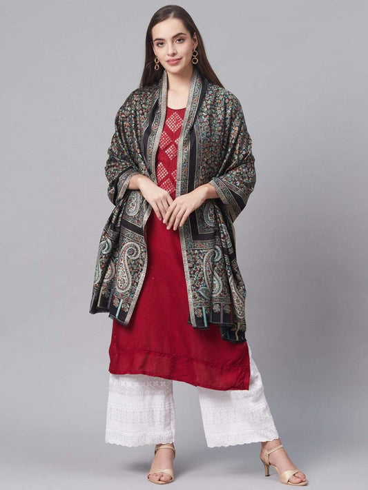 Pashtush India 70x200 PASHTUSH WOMEN'S ANTIQUE SCARF, EXTRA SOFT BAMBOO STOLE, Black