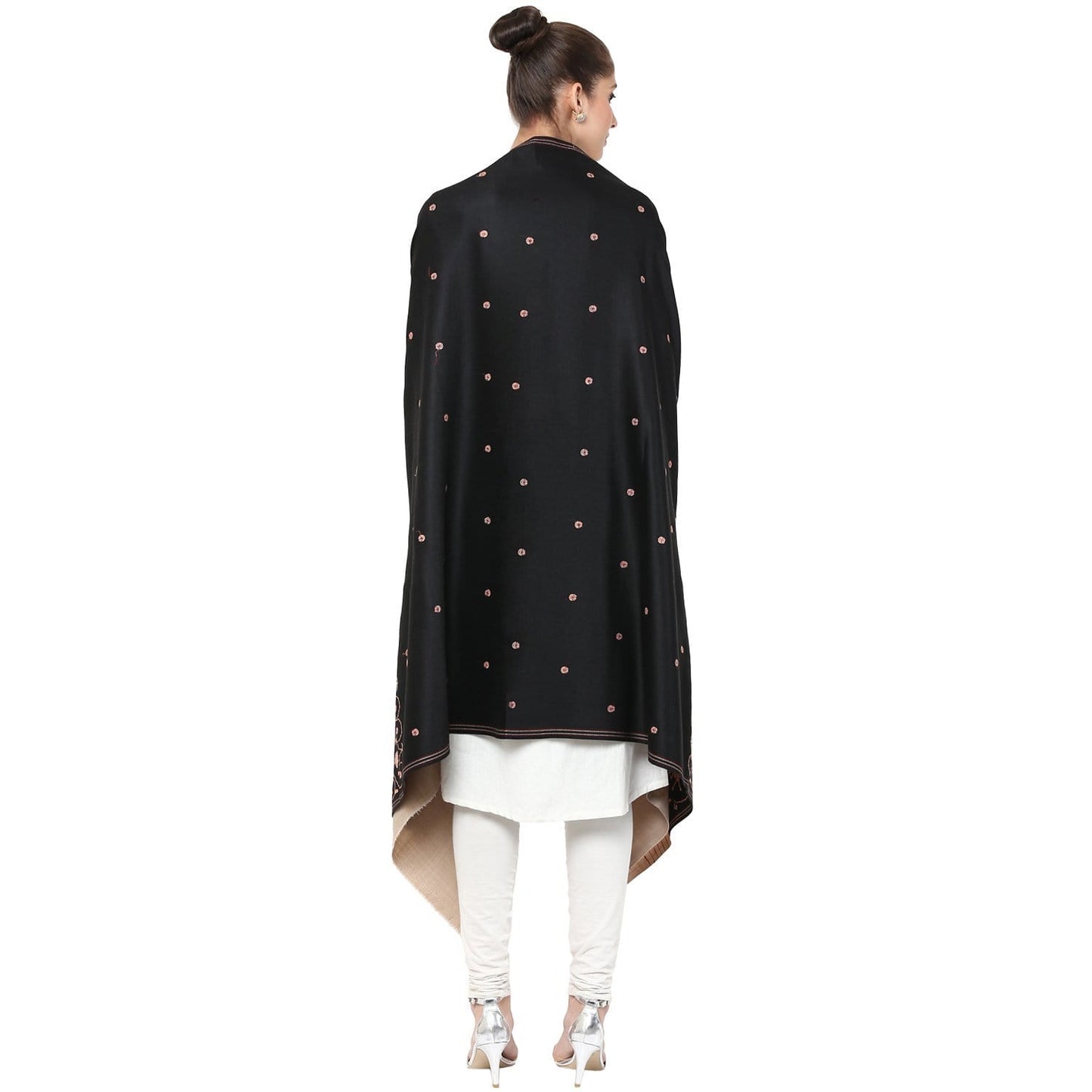 Pashtush Store Shawl Pashtush Women's Embroidered Motif Wool Shawl with palla Black