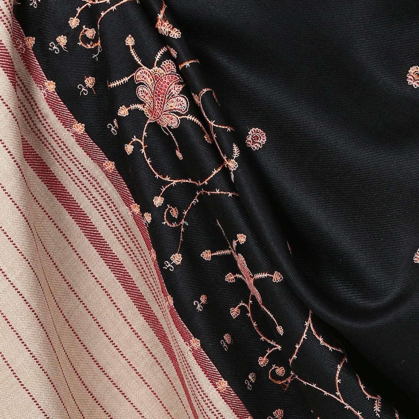 Pashtush Store Shawl Pashtush Women's Embroidered Motif Wool Shawl with palla Black