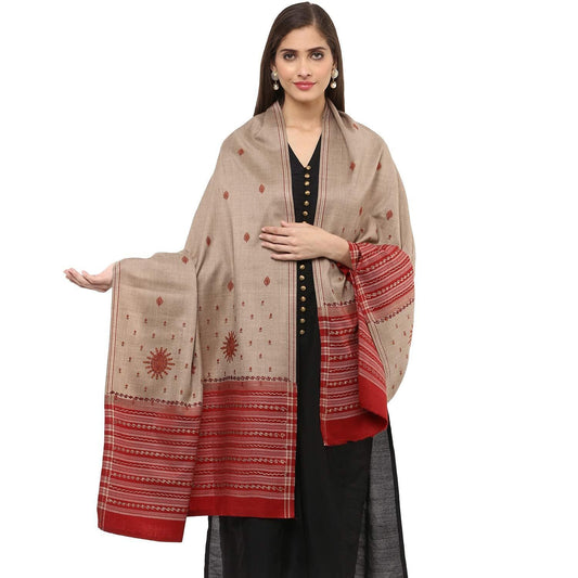 Pashtush Store Shawl Pashtush Women's Embroidered Wool shawl beige with Maroon palla
