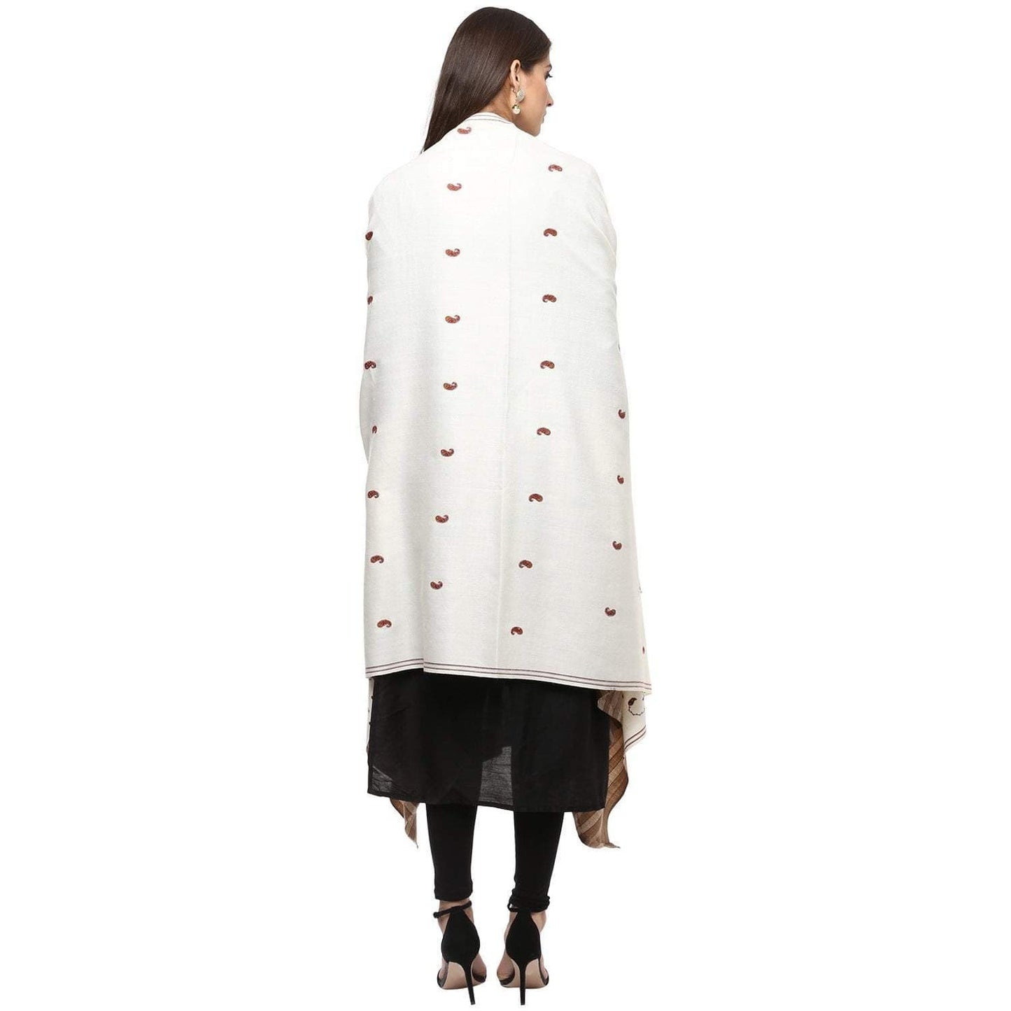 Pashtush India 100x200 Pashtush Women's Embroidered Wool Shawl white with Stripe palla