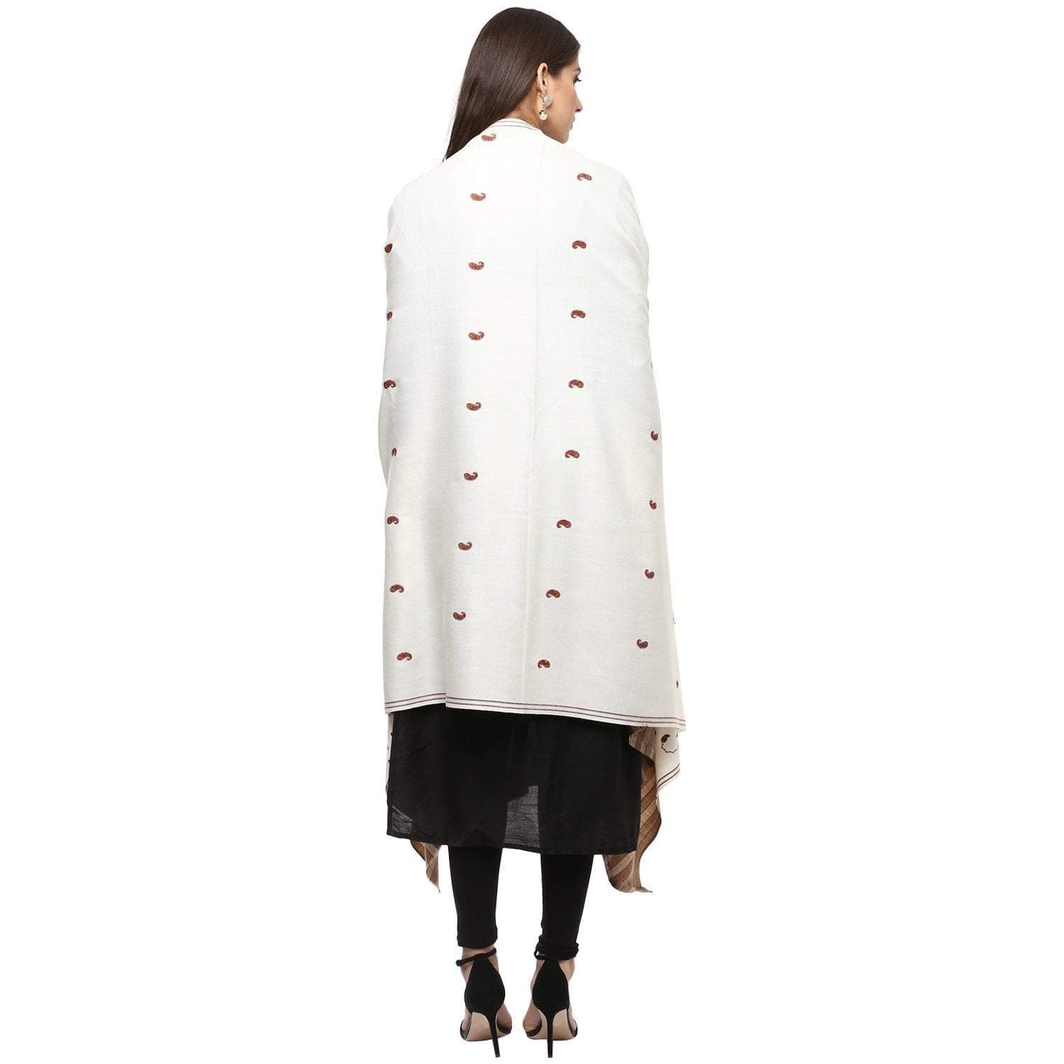 Pashtush India 100x200 Pashtush Women's Embroidered Wool Shawl white with Stripe palla