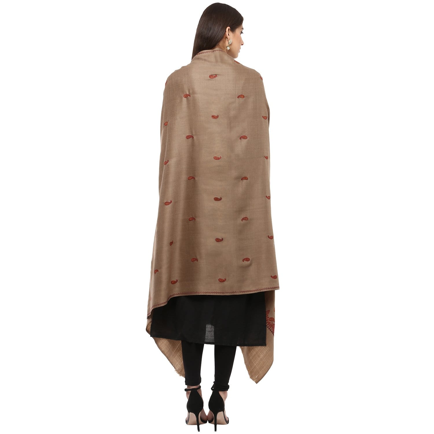 Pashtush Store Shawl Pashtush Women's Embroidery Wool Shawl, beige with Palla Embroidery Paisley Design