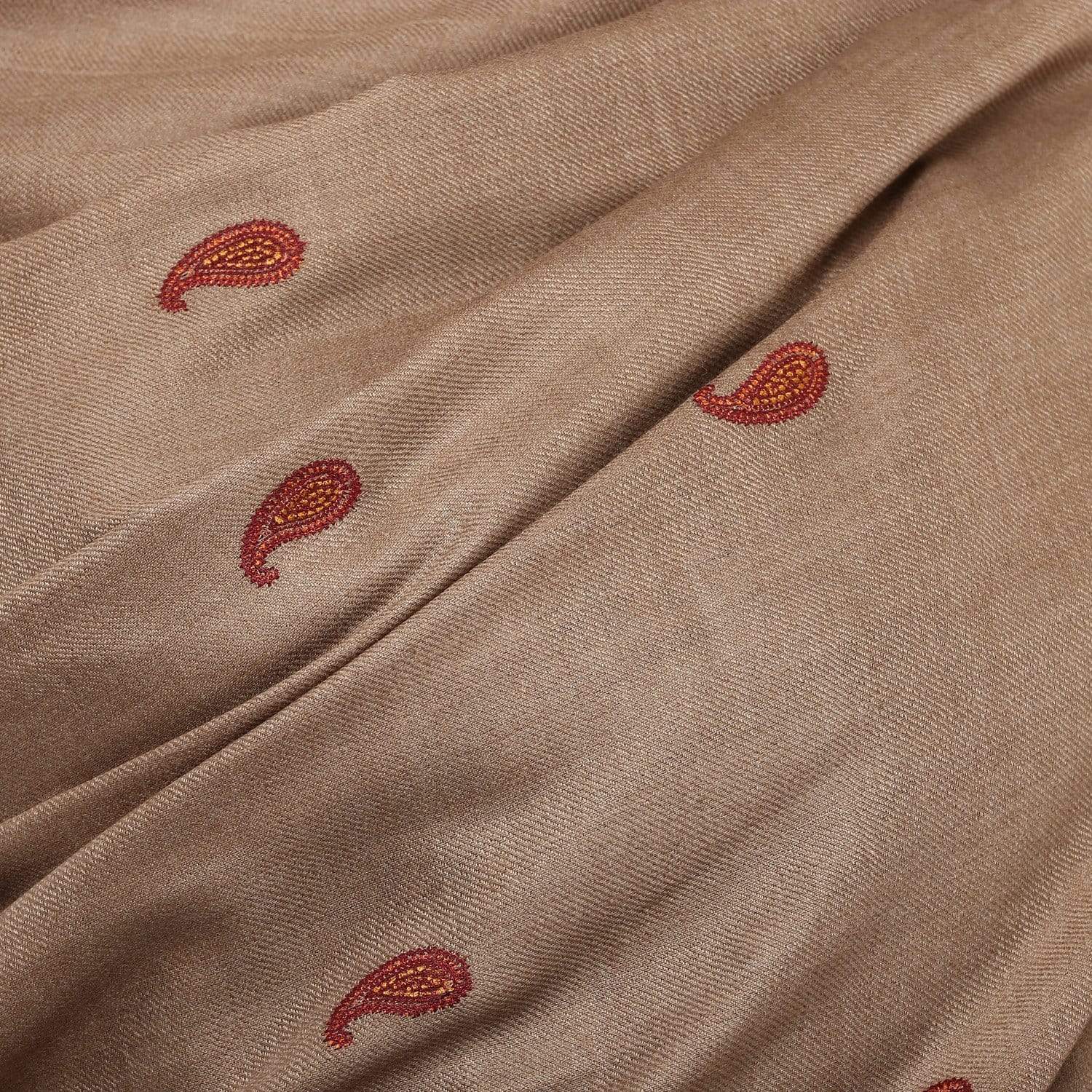 Pashtush Store Shawl Pashtush Women's Embroidery Wool Shawl, beige with Palla Embroidery Paisley Design
