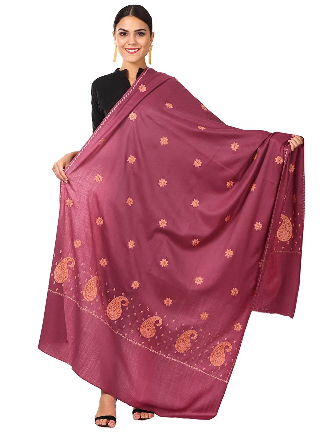 Pashtush Store Shawl Pashtush Women's Embroidery Wool with Palla Embroidery Paisley Design Peel Lilac