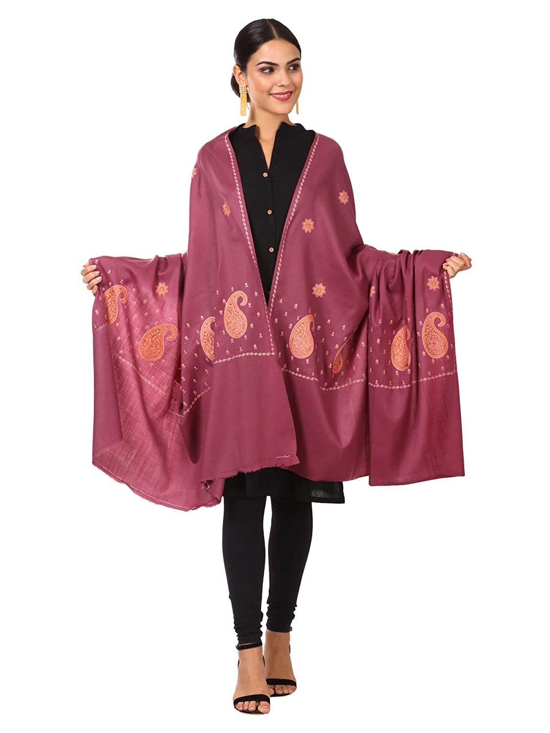 Pashtush Store Shawl Pashtush Women's Embroidery Wool with Palla Embroidery Paisley Design Peel Lilac