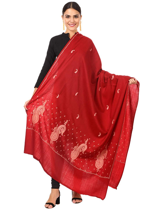 Pashtush Store Shawl Pashtush Women's Embroidery Wool with Palla Embroidery Paisley Design Red