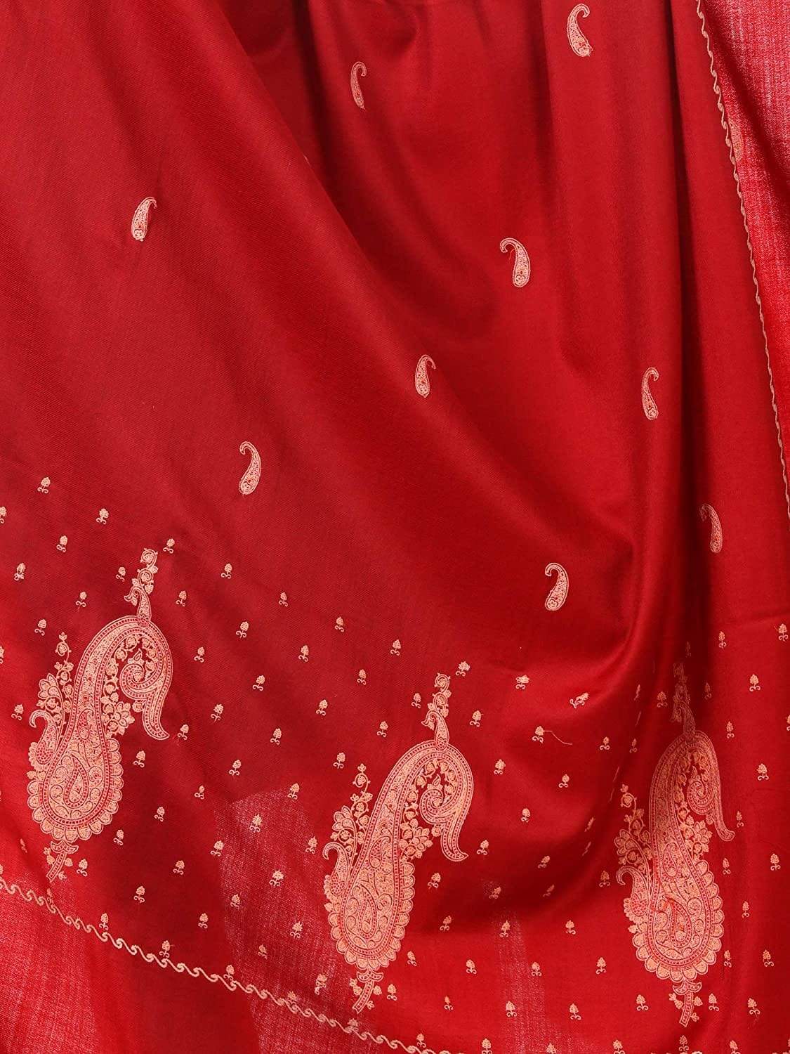 Pashtush Store Shawl Pashtush Women's Embroidery Wool with Palla Embroidery Paisley Design Red