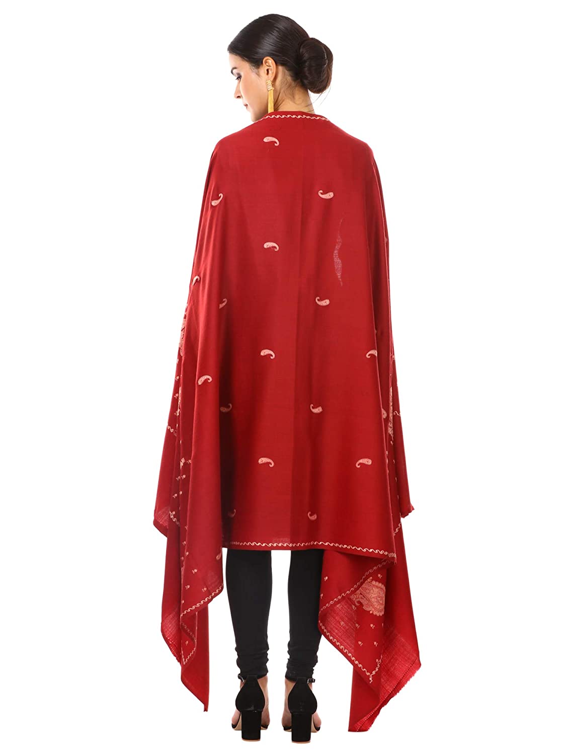 Pashtush Store Shawl Pashtush Women's Embroidery Wool with Palla Embroidery Paisley Design Red