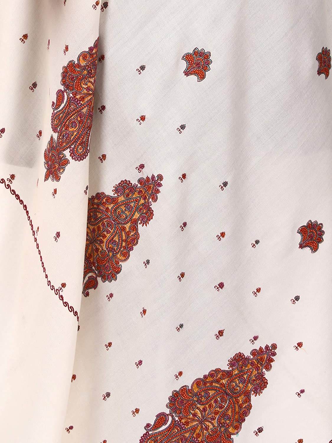 Pashtush Store Shawl Pashtush Women's Embroidery Wool with Palla Embroidery Paisley Design White