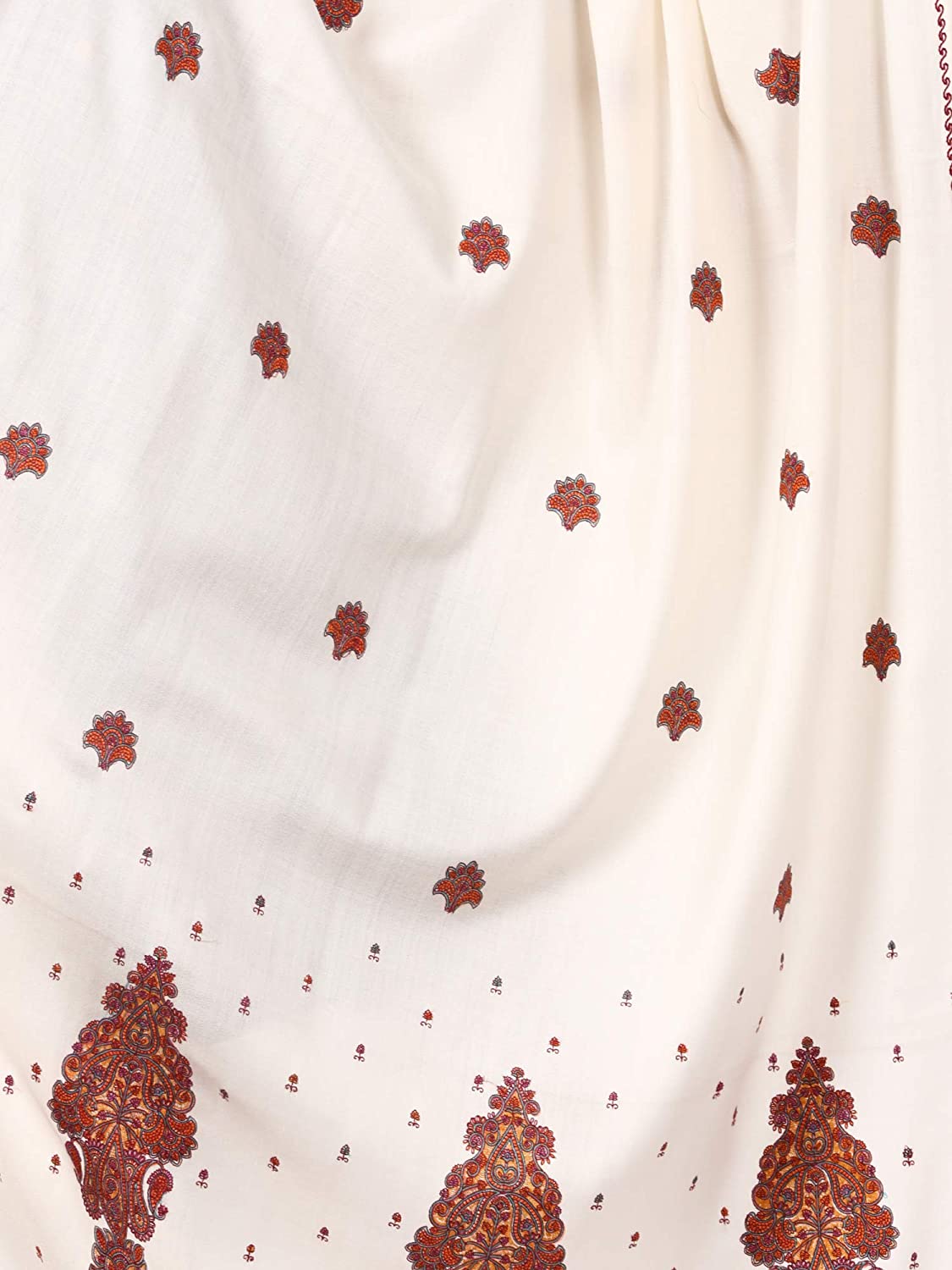 Pashtush Store Shawl Pashtush Women's Embroidery Wool with Palla Embroidery Paisley Design White
