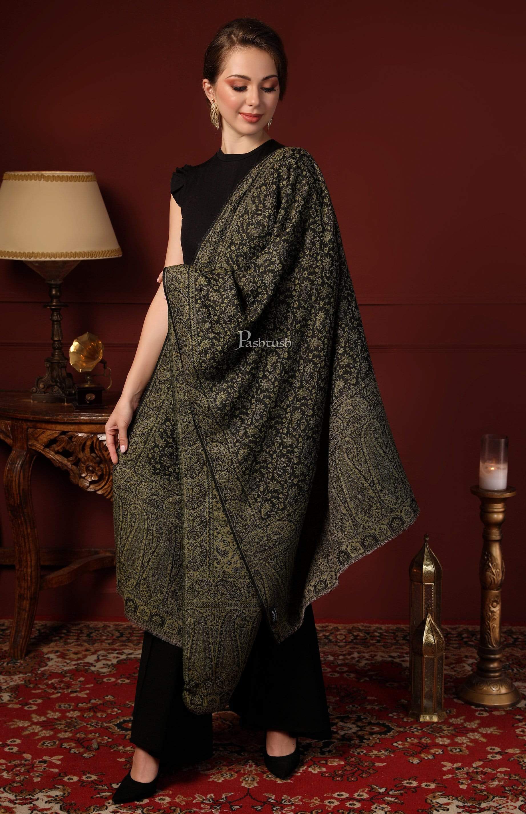 Pashtush India 70x200 Pashtush Women's Ethnic Weave Stole, Fine Wool