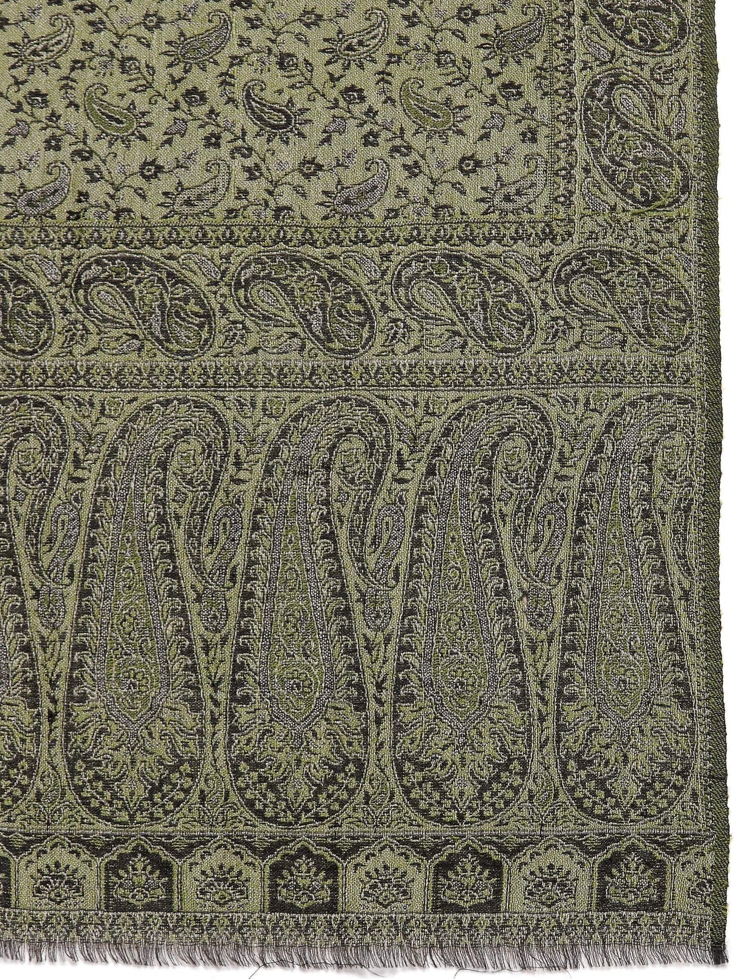 Pashtush India 70x200 Pashtush Women's Ethnic Weave Stole, Fine Wool, Reversible, Olive Green