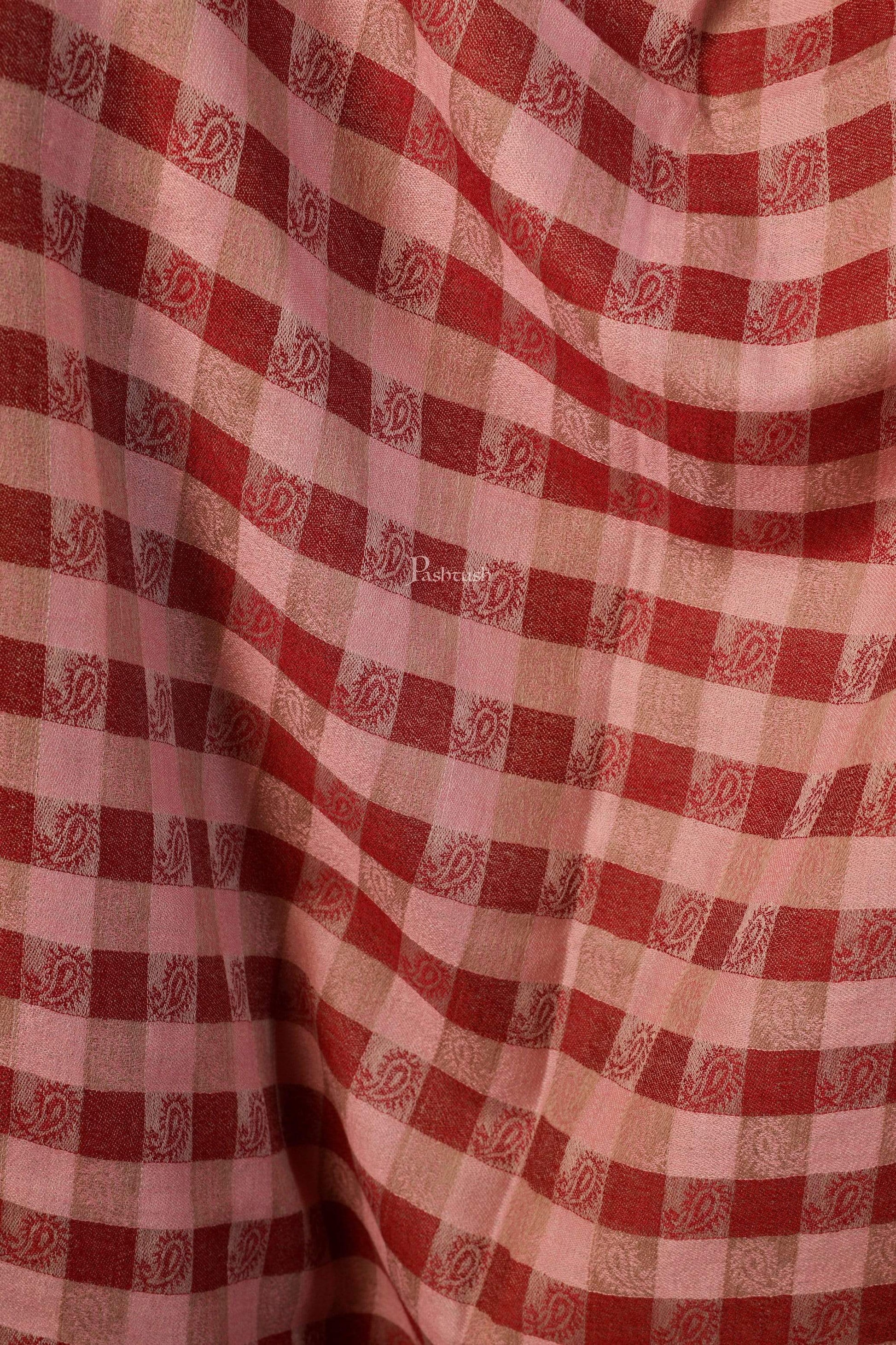 Pashtush India 70x200 Pashtush Women’s Extra Fine Soft Wool Checkered Stole, Beige And Maroon