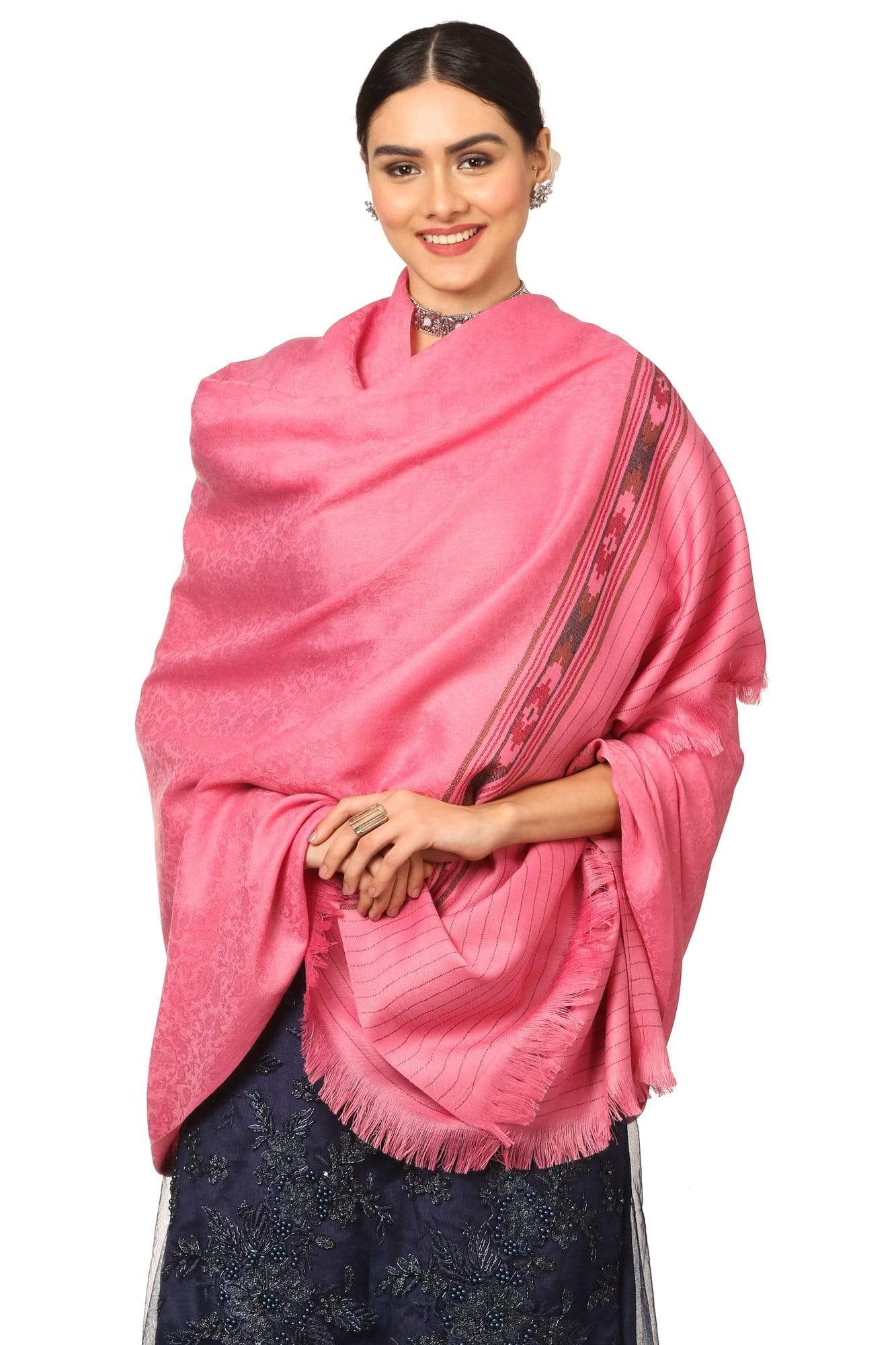 Pashtush India 100x200 Pashtush Women's Fine Wool Shawl, Soft and Warm, Kullu Design, Jacquard Weave - Gajri