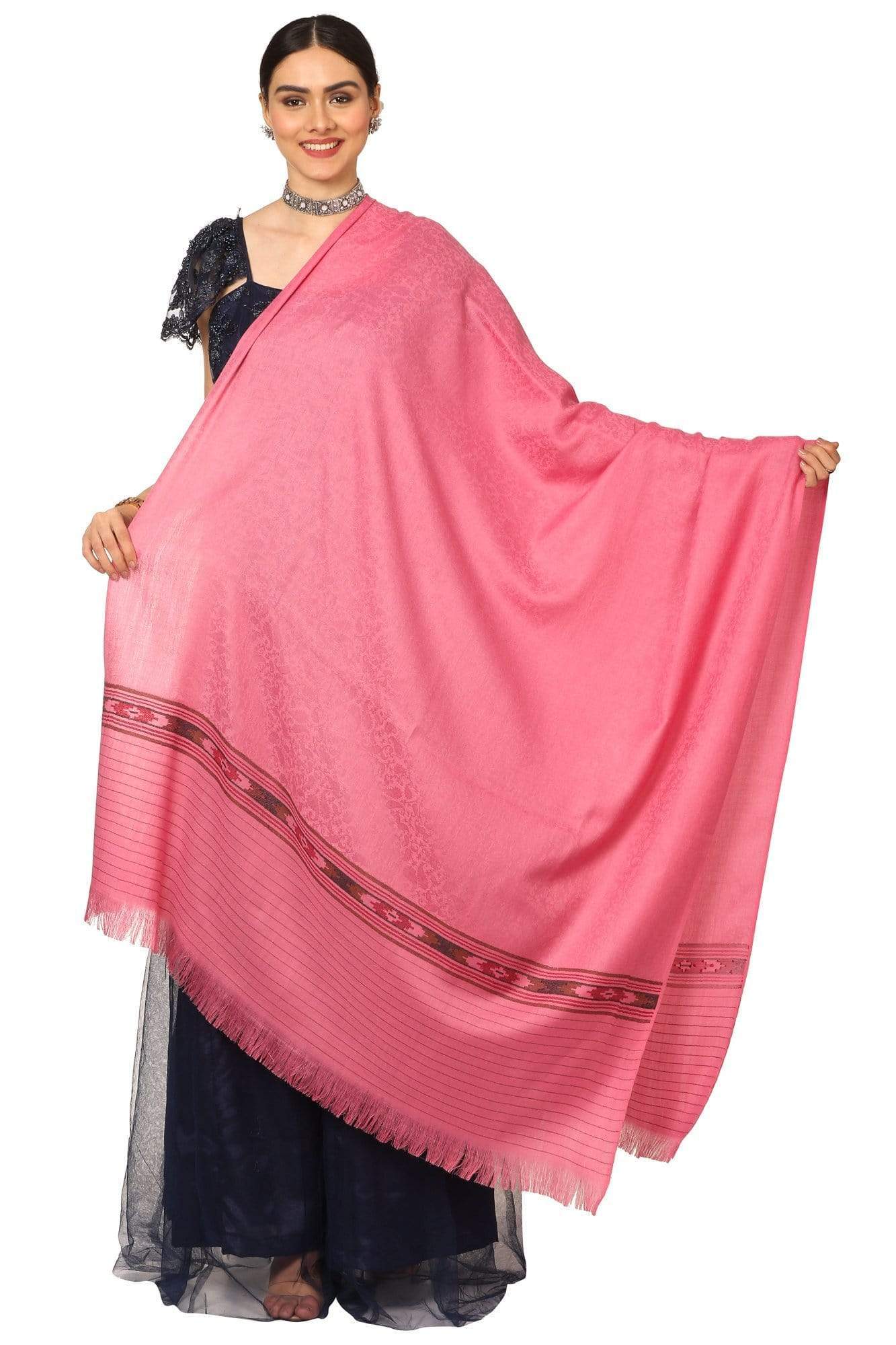 Pashtush India 100x200 Pashtush Women's Fine Wool Shawl, Soft and Warm, Kullu Design, Jacquard Weave - Gajri