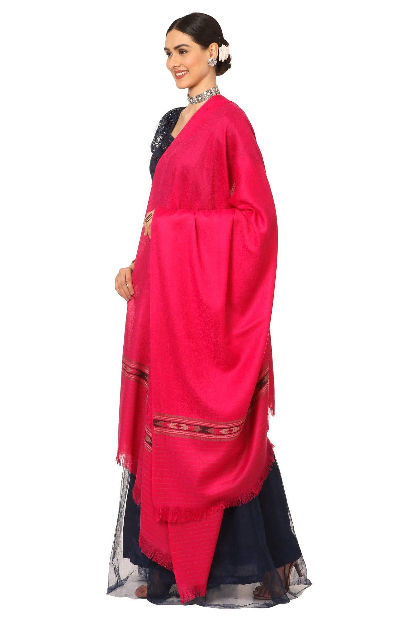 Pashtush India Shawl Pashtush Women's Fine Wool Shawl, Soft and Warm, Kullu Design, Jacquard Weave - Pink