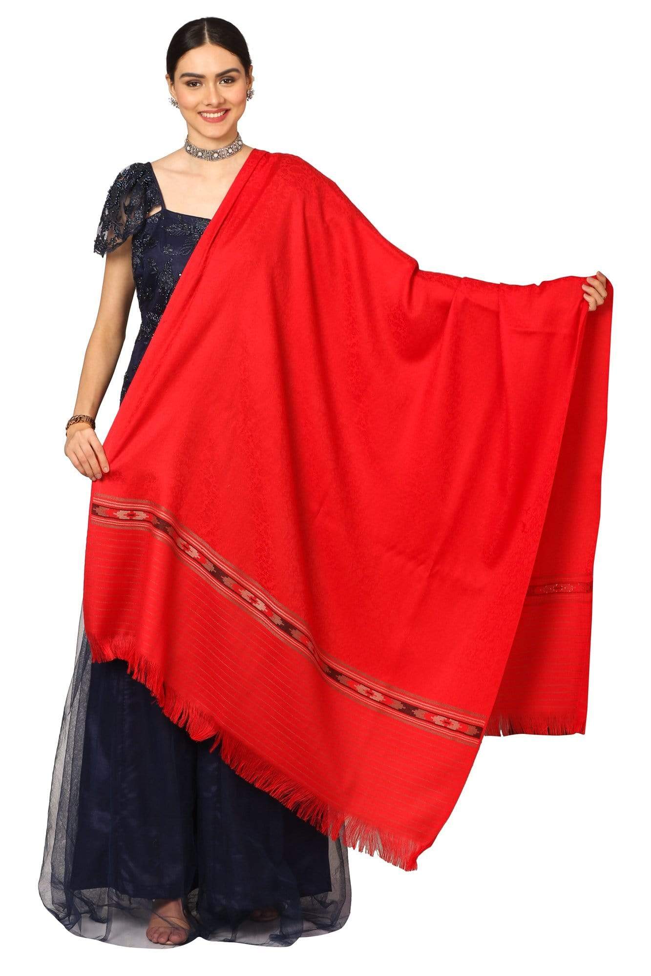 Pashtush India Shawl Pashtush Women's Fine Wool Shawl, Soft and Warm, Kullu Design, Jacquard Weave - Red