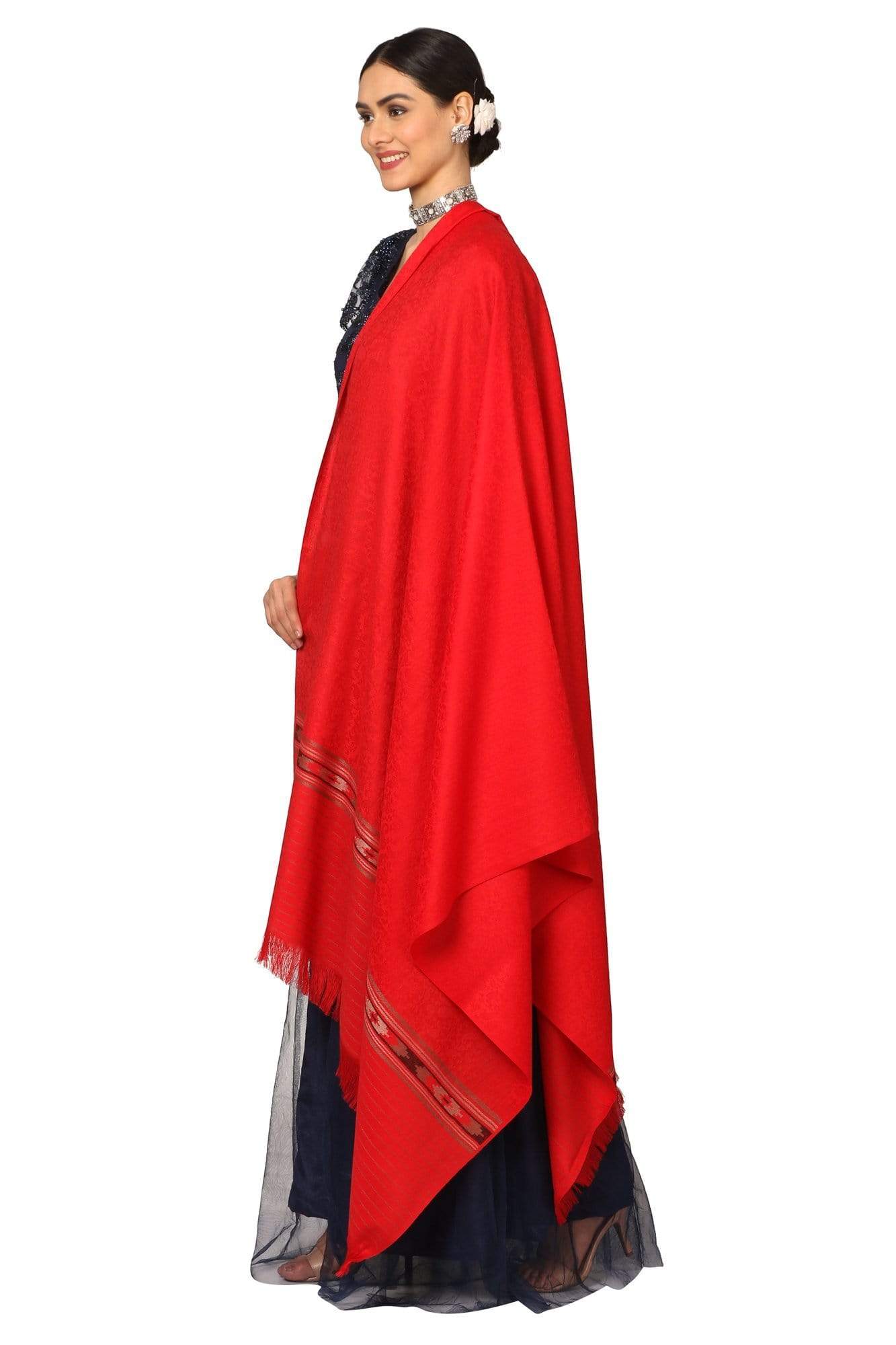 Pashtush India Shawl Pashtush Women's Fine Wool Shawl, Soft and Warm, Kullu Design, Jacquard Weave - Red