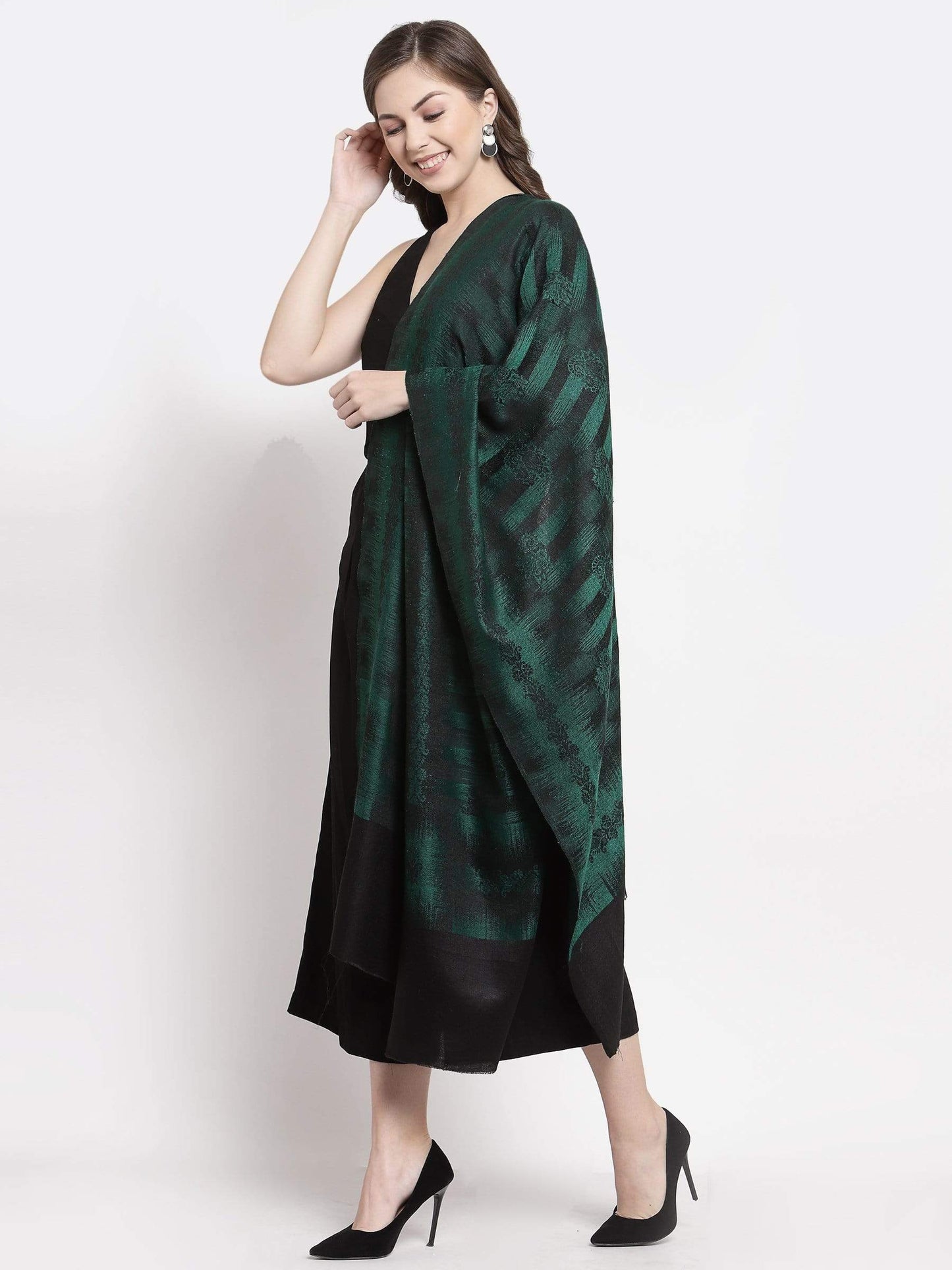 Pashtush India 70x200 Pashtush Women's Fine Wool Stole, Ikkat Design, Azure Green