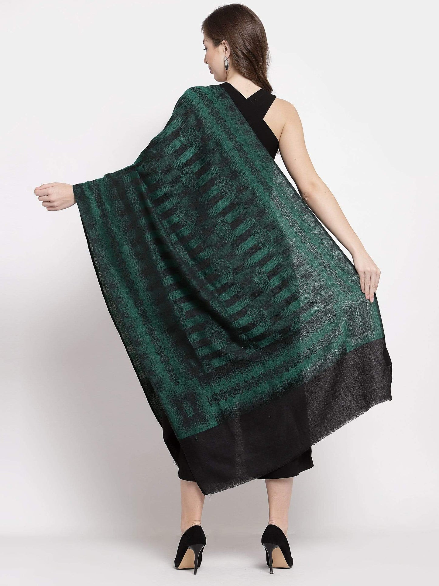 Pashtush India 70x200 Pashtush Women's Fine Wool Stole, Ikkat Design, Azure Green