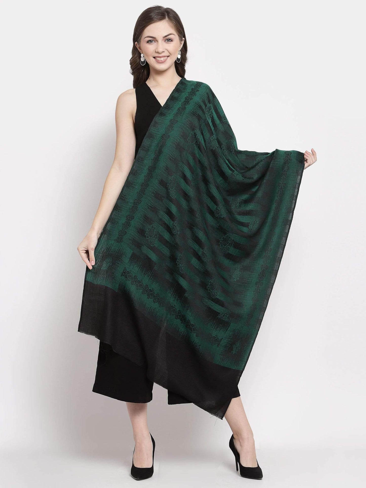 Pashtush India 70x200 Pashtush Women's Fine Wool Stole, Ikkat Design, Azure Green