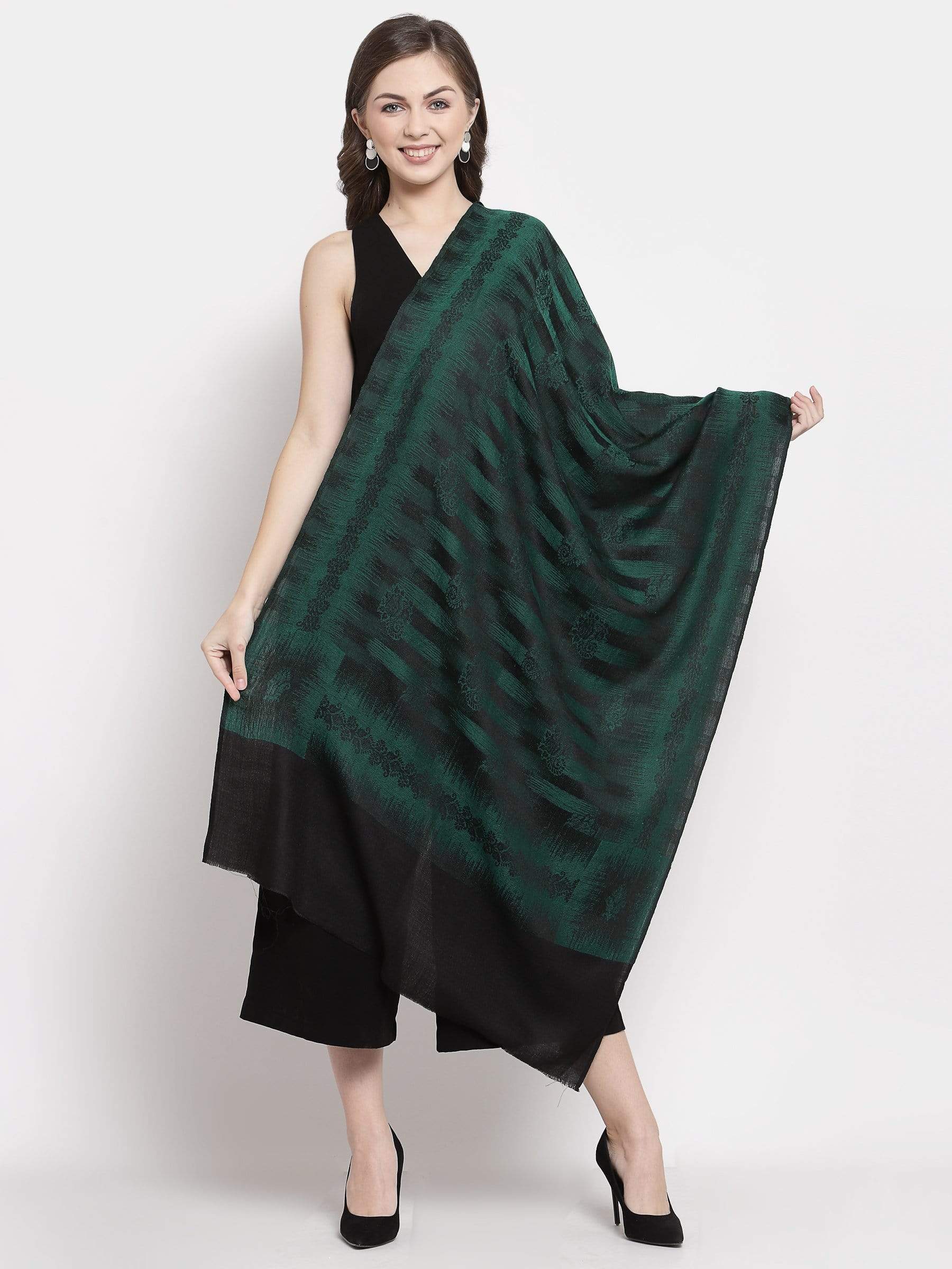 Pashtush India 70x200 Pashtush Women's Fine Wool Stole, Ikkat Design, Azure Green