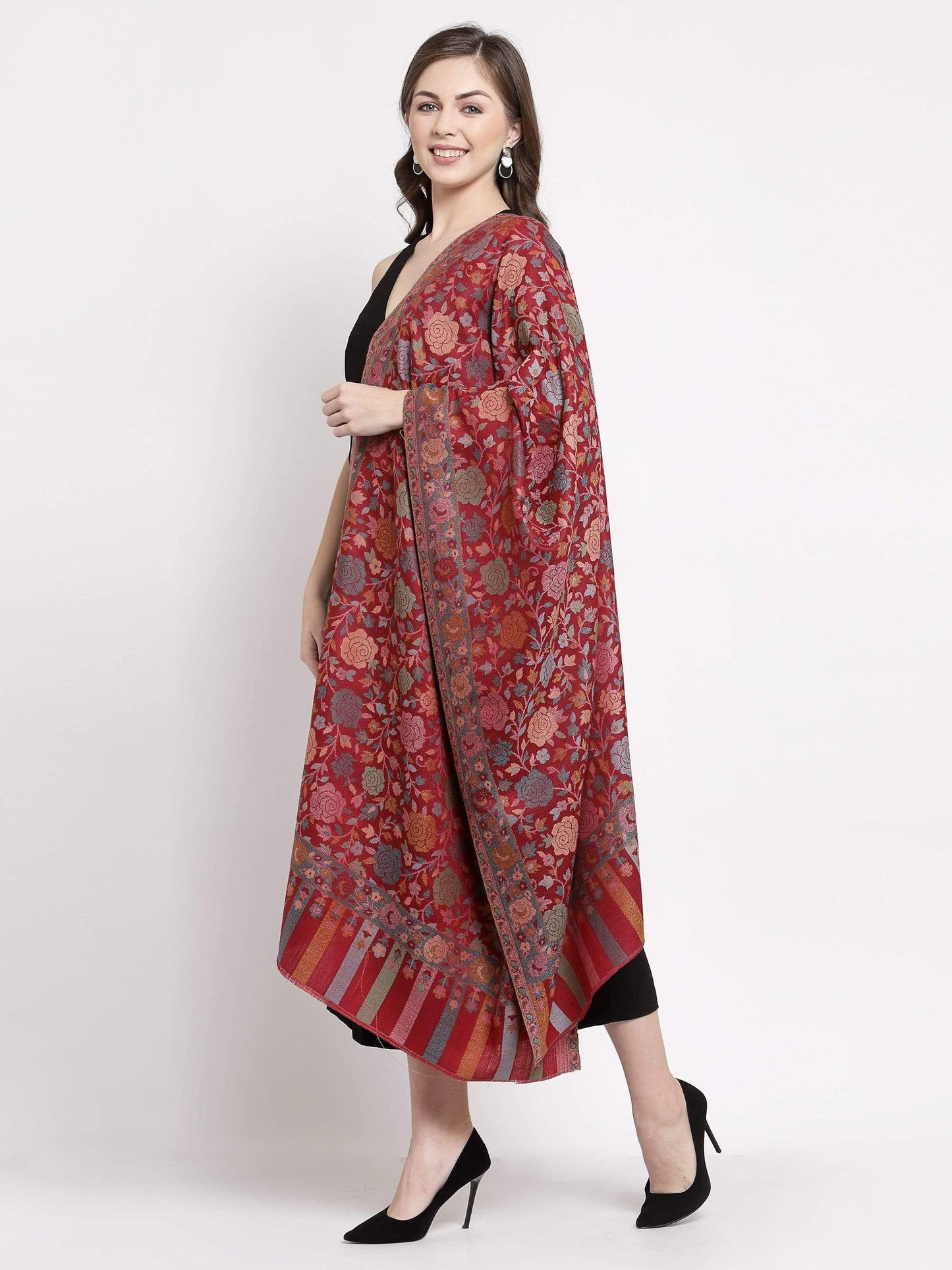 Pashtush Shawl Store Pashtush Women's Floral, Fine Wool, Gulaabdar, Stole , Maroon