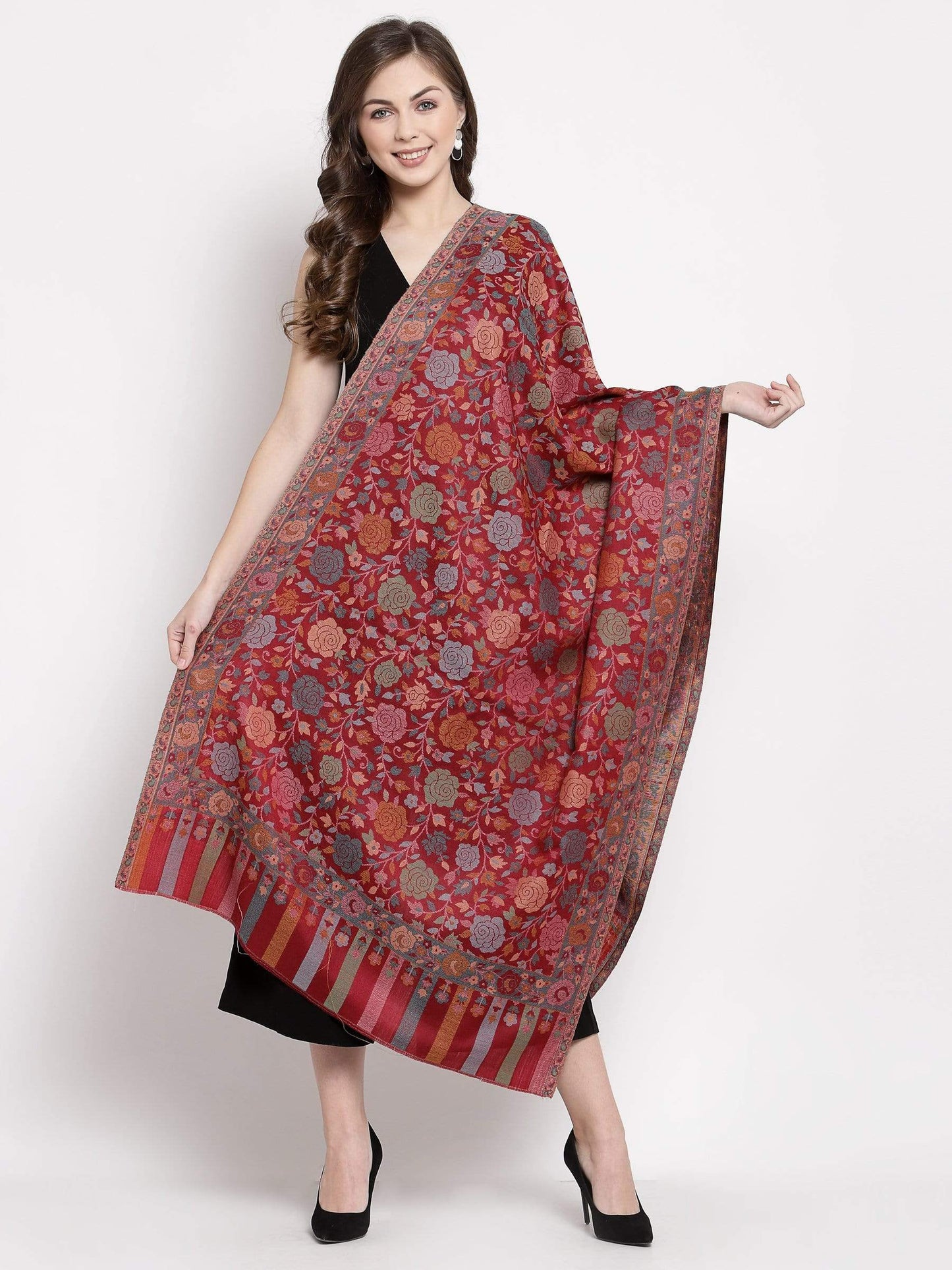 Pashtush Shawl Store Pashtush Women's Floral, Fine Wool, Gulaabdar, Stole , Maroon