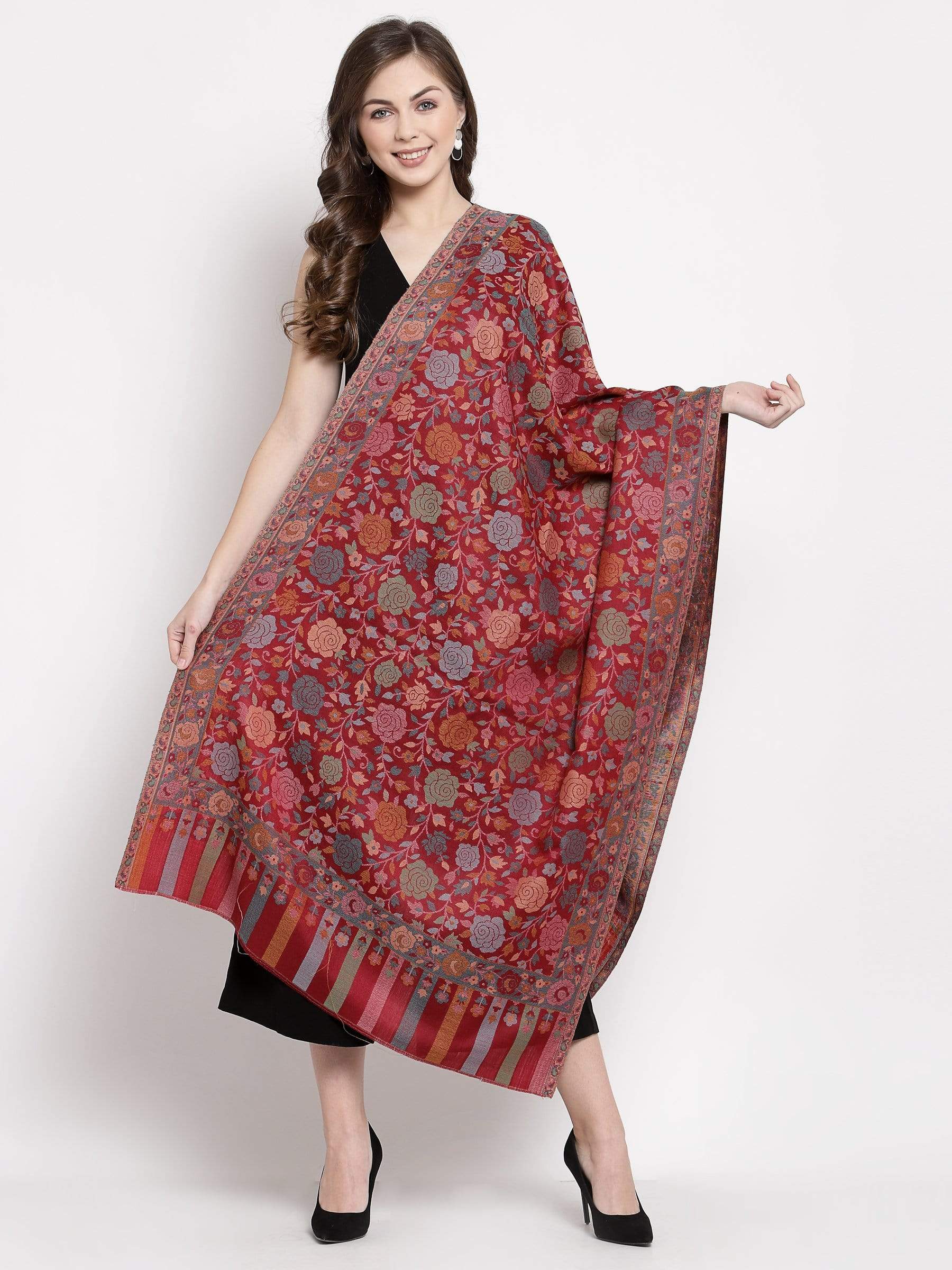 Pashtush Shawl Store Pashtush Women's Floral, Fine Wool, Gulaabdar, Stole , Maroon