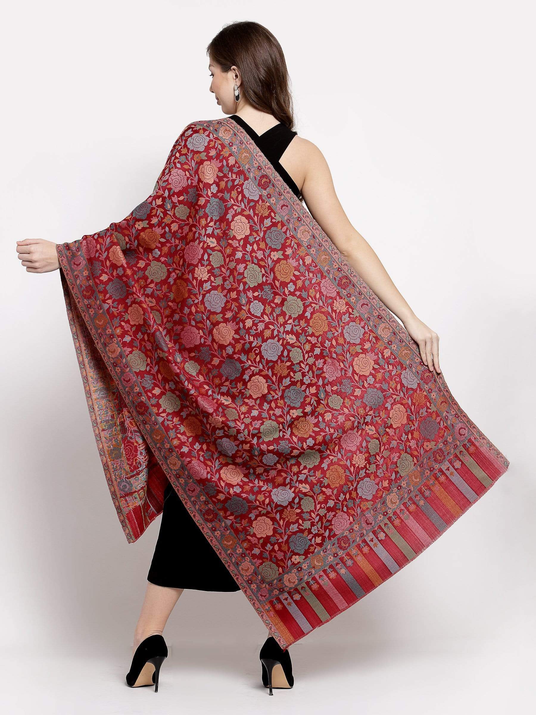 Pashtush Shawl Store Pashtush Women's Floral, Fine Wool, Gulaabdar, Stole , Maroon