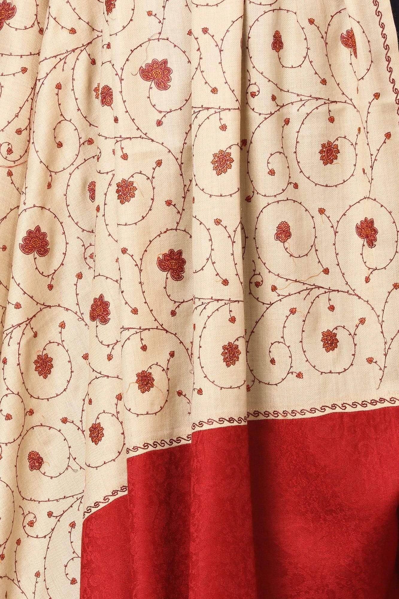 Pashtush India Shawl Pashtush Women's Gol Buti Jaal, Sozni Kashmiri Embroidery with Intricate Needlework Woolen Pashmina Shawls - Beige