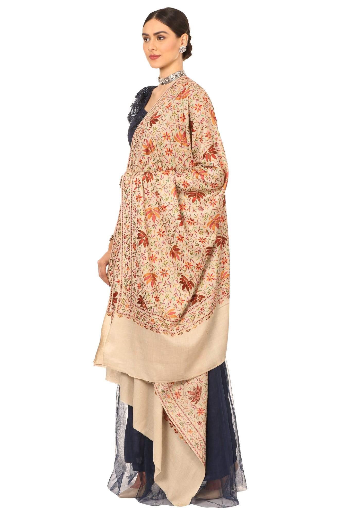 Pashtush India Shawl Pashtush Women’s hand embroidered Heavy Nalki Jaal Shawl in Pure Wool (certified) Shawl Size 40x80 inches