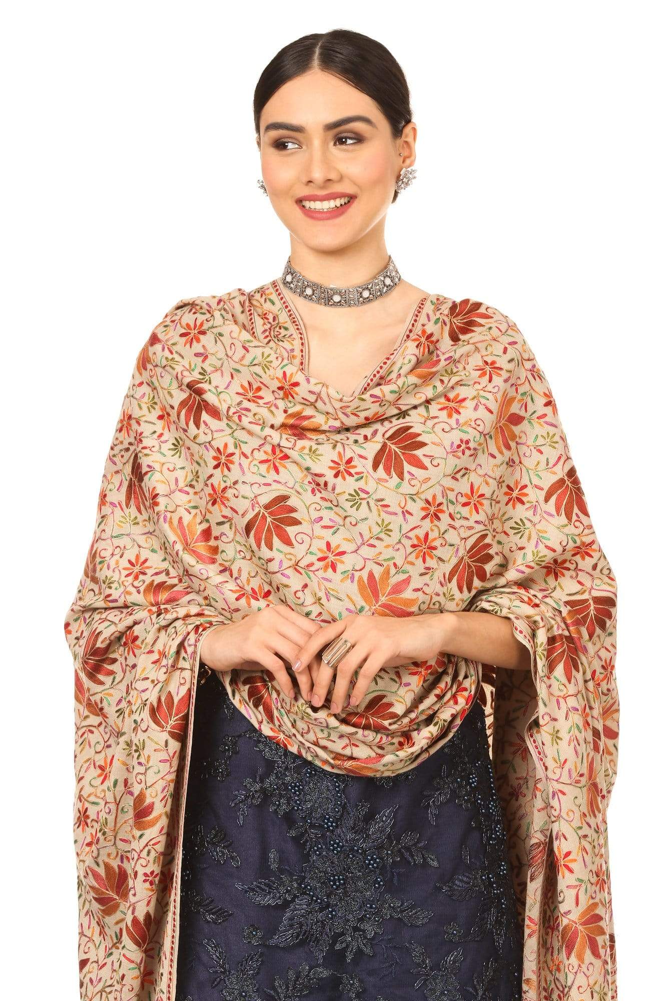 Pashtush India Shawl Pashtush Women’s hand embroidered Heavy Nalki Jaal Shawl in Pure Wool (certified) Shawl Size 40x80 inches