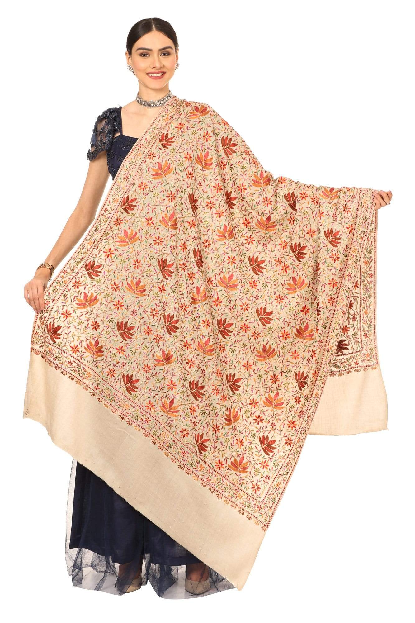 Pashtush India Shawl Pashtush Women’s hand embroidered Heavy Nalki Jaal Shawl in Pure Wool (certified) Shawl Size 40x80 inches