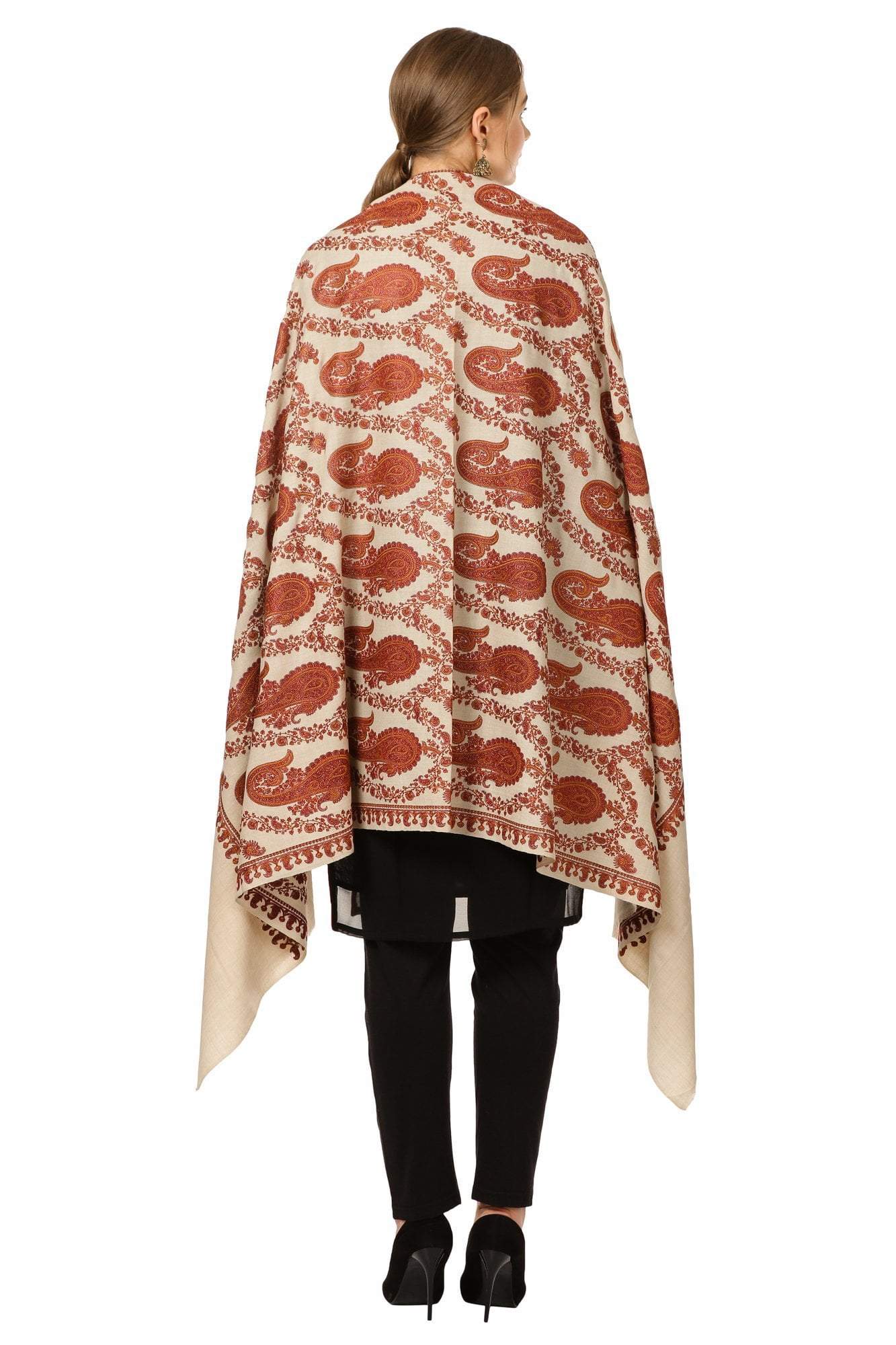 Pashtush India Shawl Pashtush Women's Heavy Kashmiri Embroidery Jaal Shawl ( Pashmina colour)