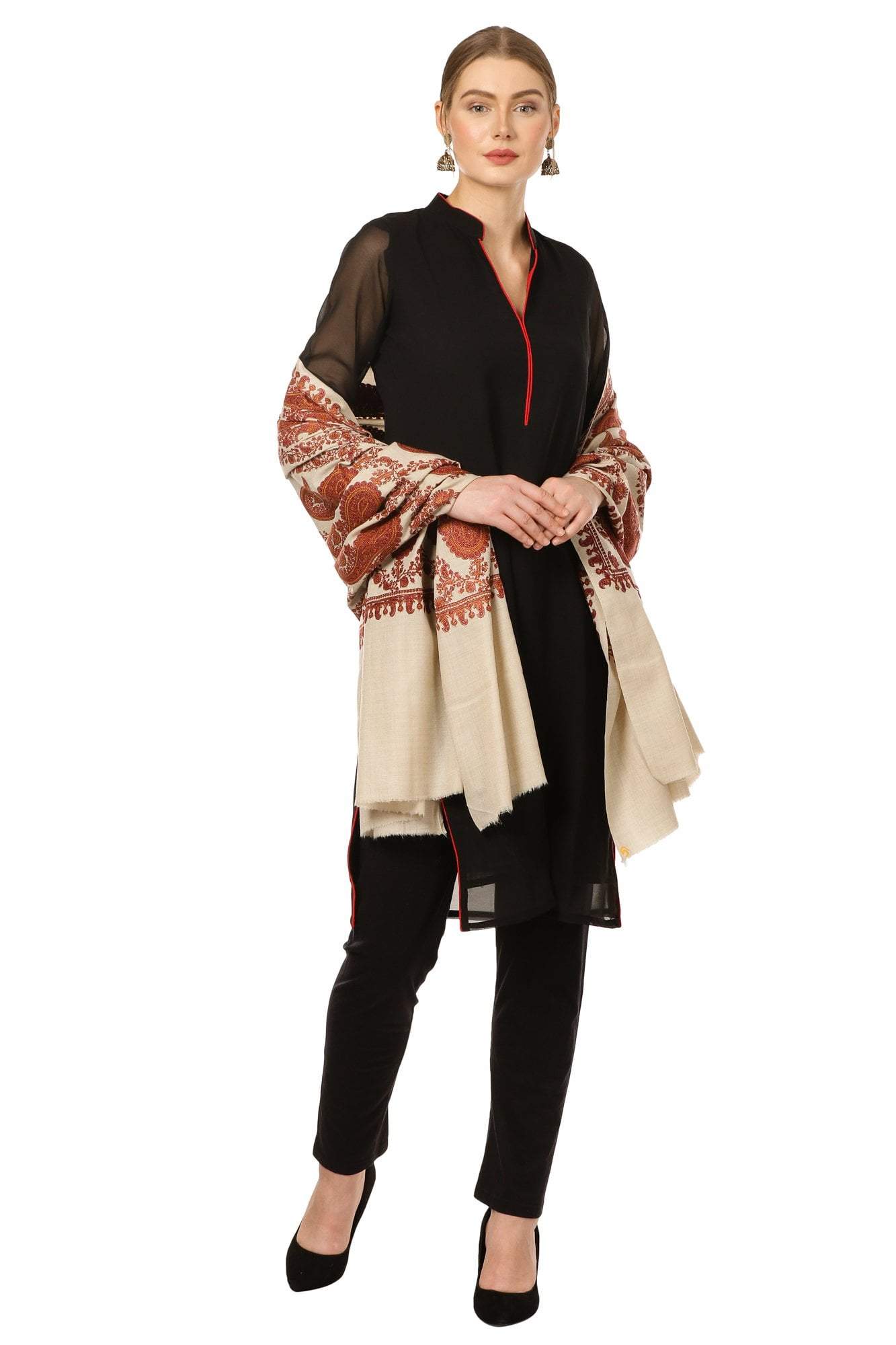 Pashtush India Shawl Pashtush Women's Heavy Kashmiri Embroidery Jaal Shawl ( Pashmina colour)