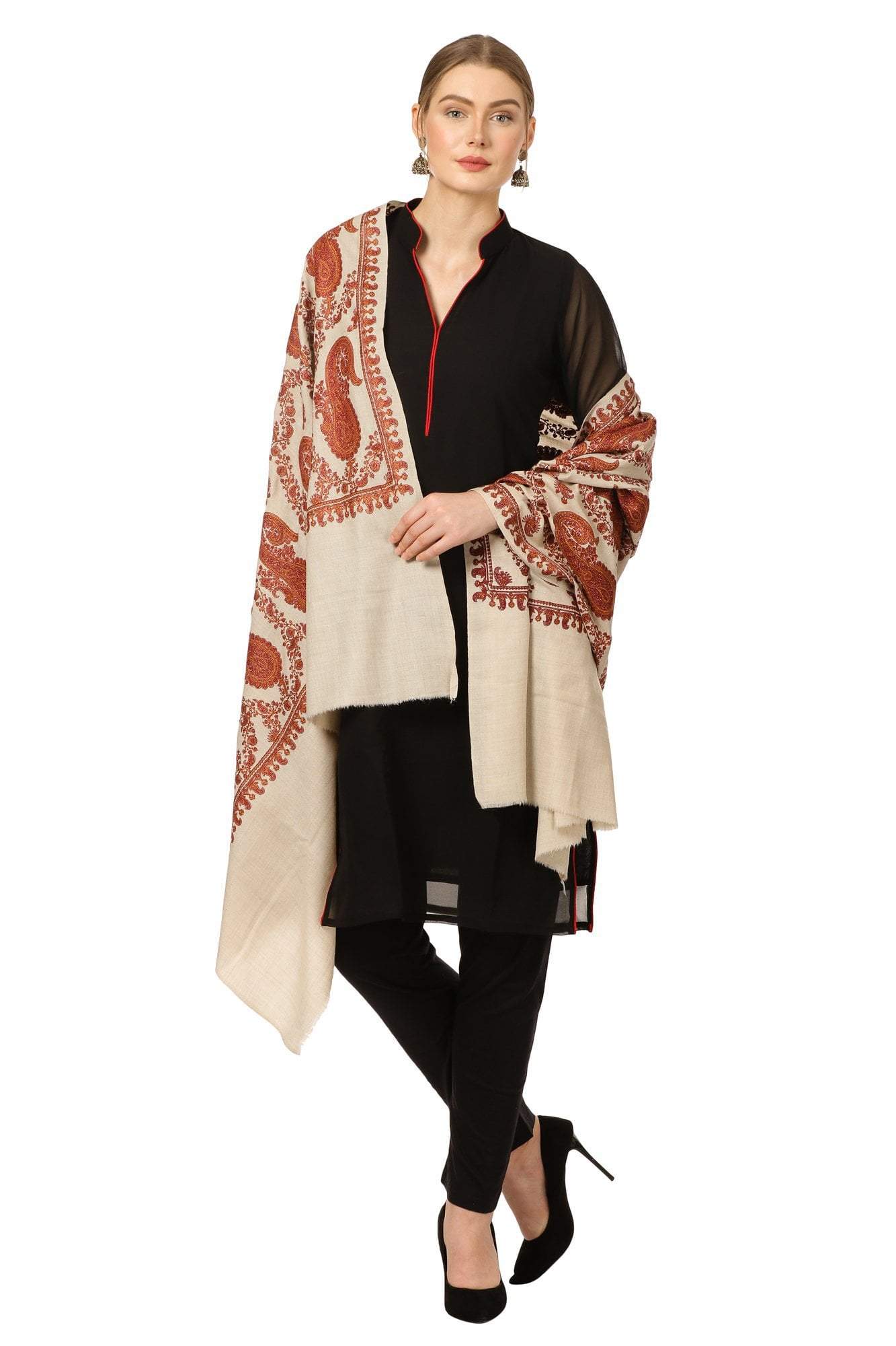 Pashtush India Shawl Pashtush Women's Heavy Kashmiri Embroidery Jaal Shawl ( Pashmina colour)