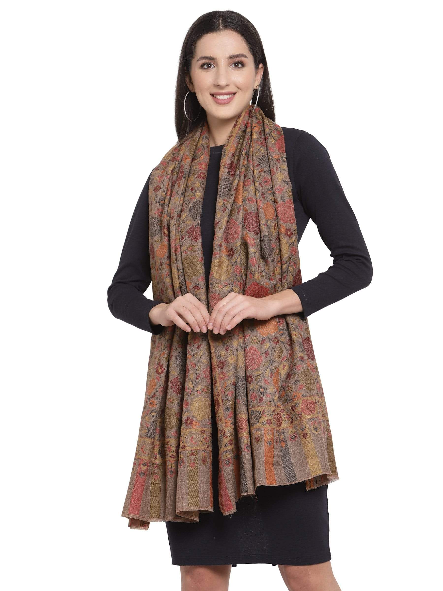Pashtush India 70x200 Pashtush Women's Jacquard Ethnic light weight floral Stole , Multi-coloured