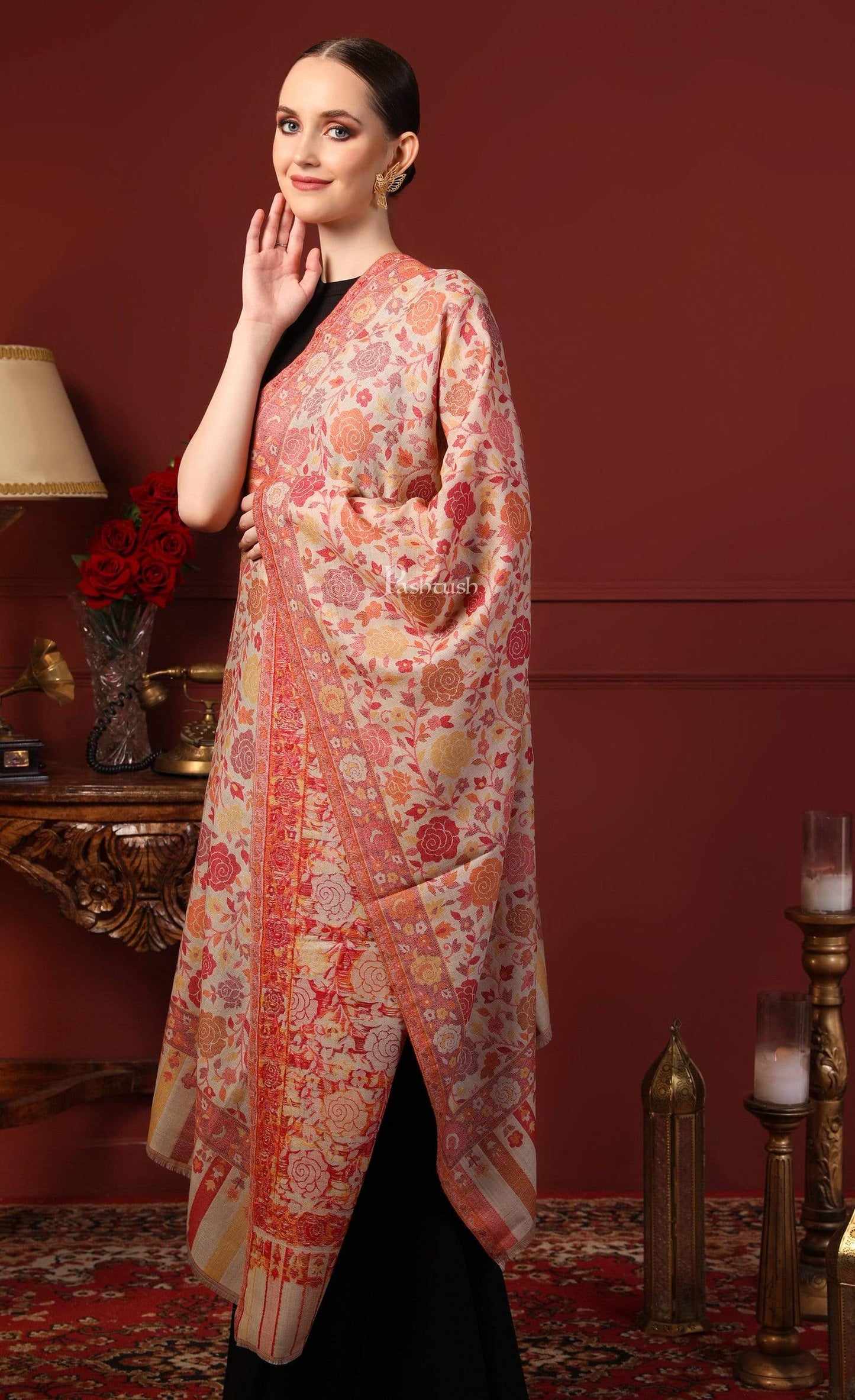 Pashtush Shawl Store 70x200 Pashtush Women's Jacquard Kaani light weight floral Stole , Multi-coloured