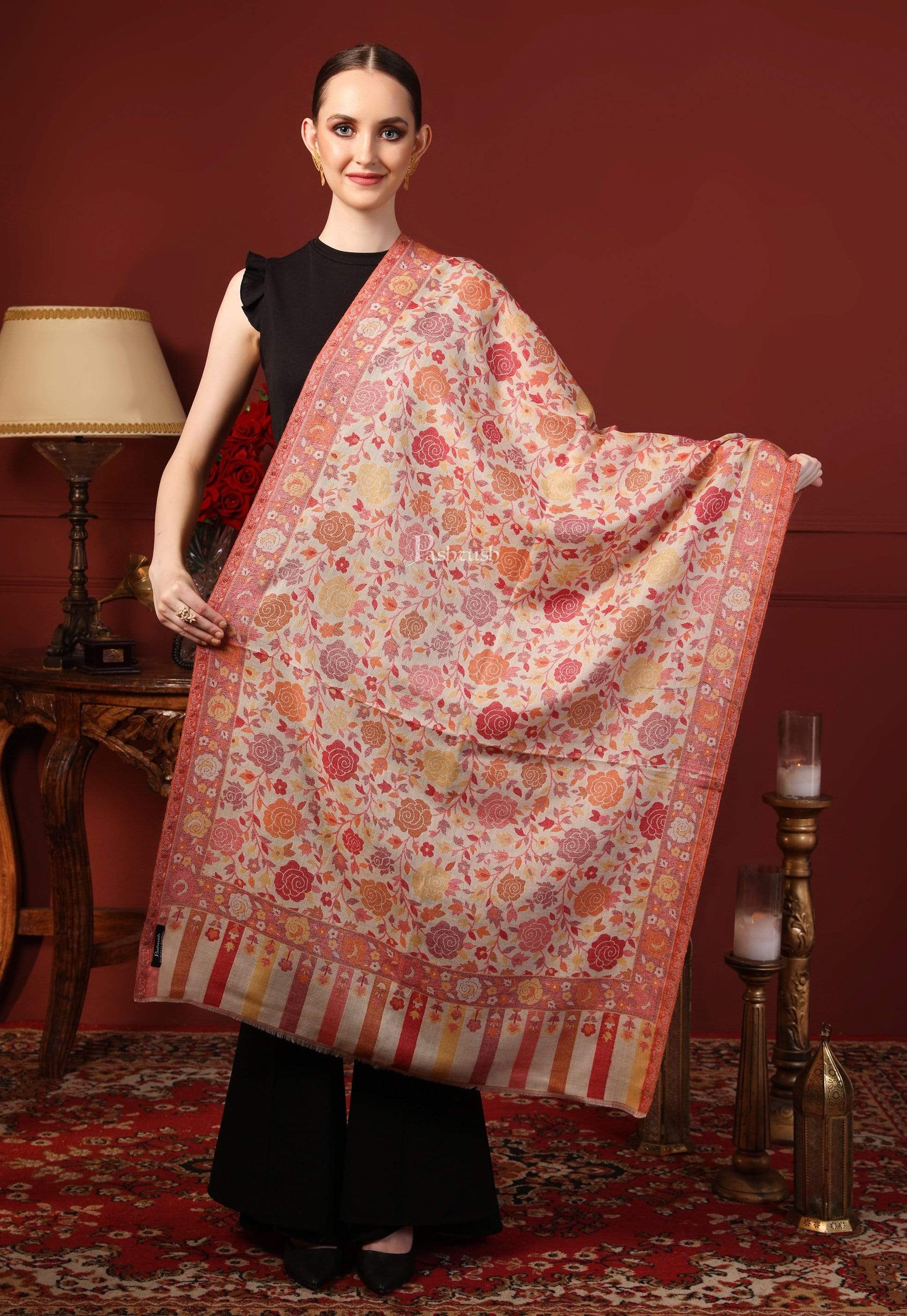 Pashtush Shawl Store 70x200 Pashtush Women's Jacquard Kaani light weight floral Stole , Multi-coloured