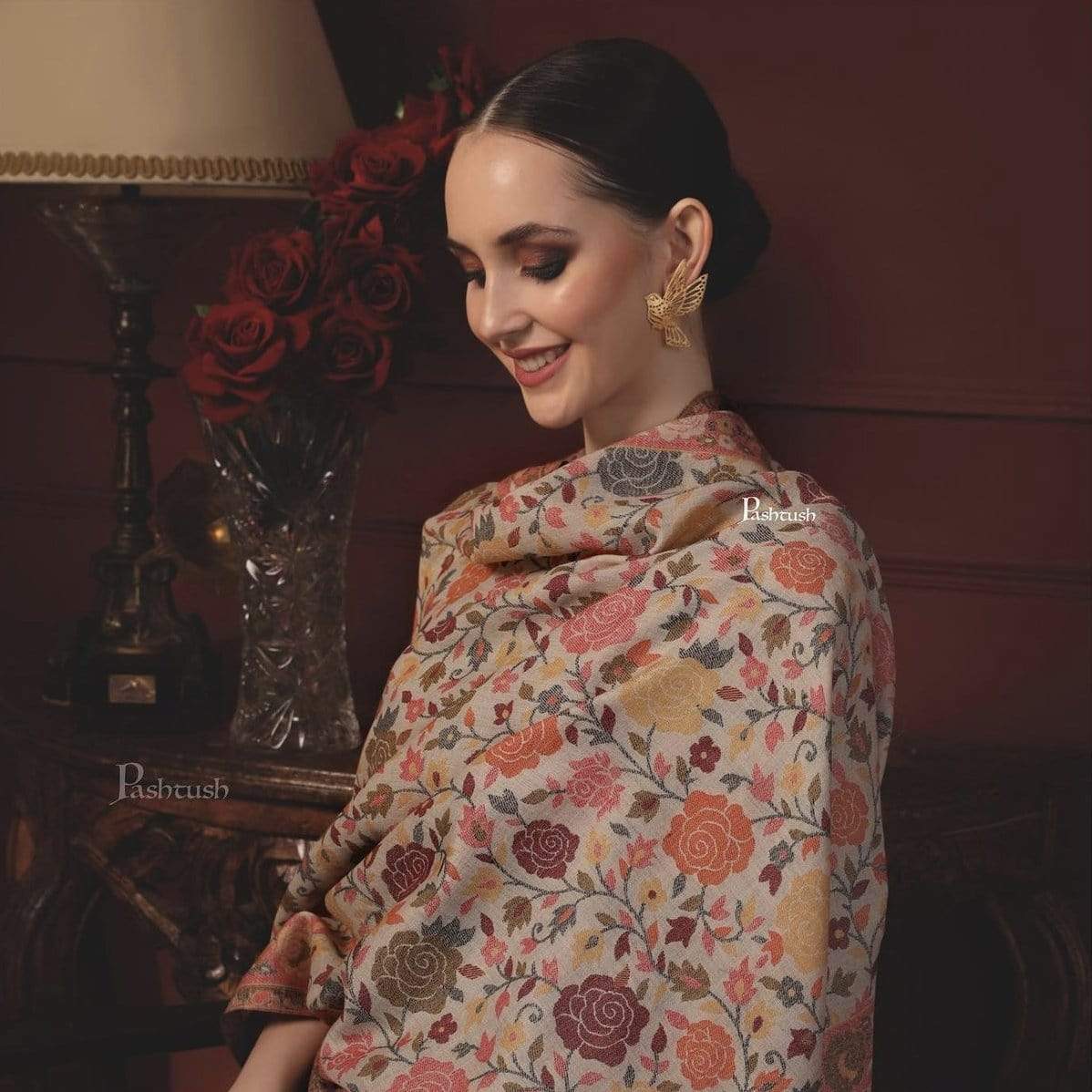 Pashtush Shawl Store 70x200 Pashtush Women's Jacquard Kaani light weight floral Stole , Multi-coloured