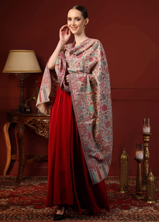 Pashtush Shawl Store 70x200 Pashtush Women's Jacquard Kaani light weight floral Stole , Multi-coloured