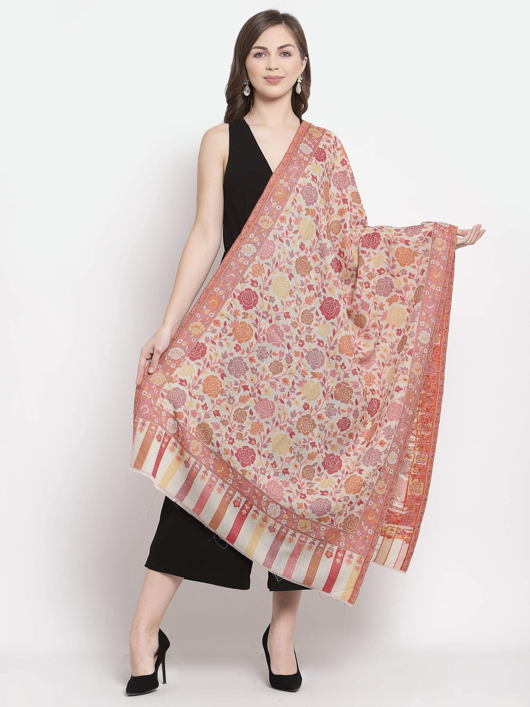 Pashtush Shawl Store 70x200 Pashtush Women's Jacquard Kaani light weight floral Stole , Multi-coloured