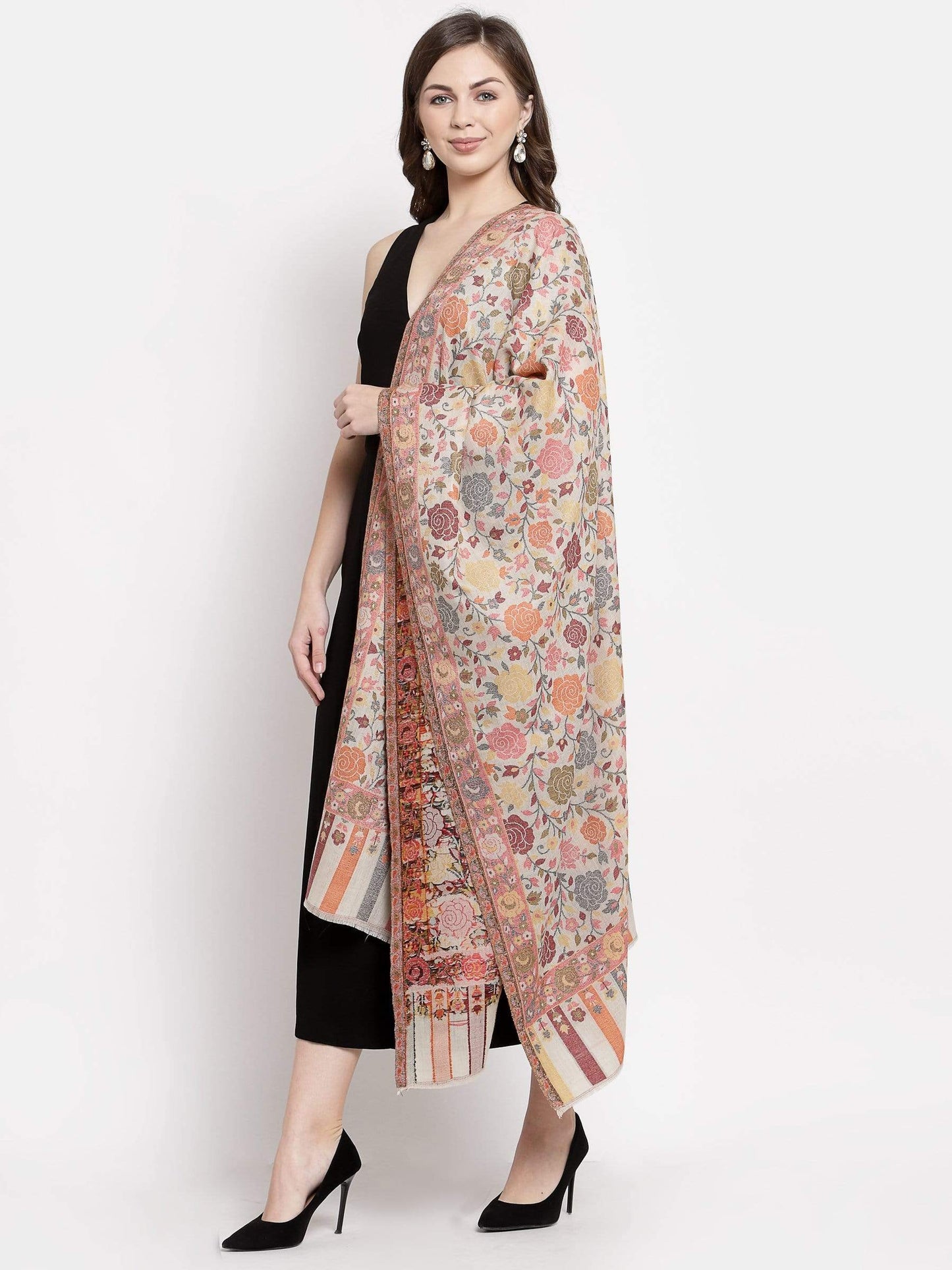 Pashtush Shawl Store 70x200 Pashtush Women's Jacquard Kaani light weight floral Stole , Multi-coloured