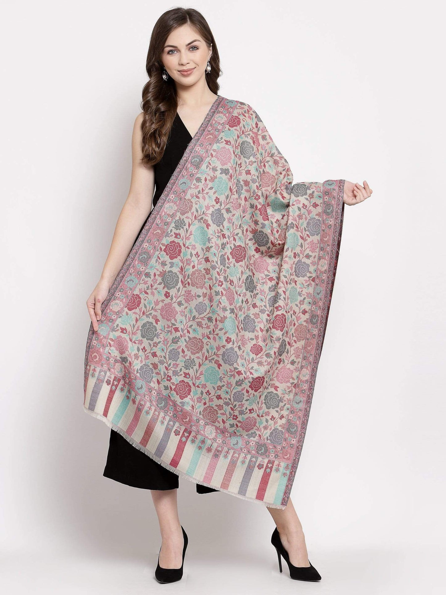 Pashtush Shawl Store 70x200 Pashtush Women's Jacquard Kaani light weight floral Stole , Multi-coloured
