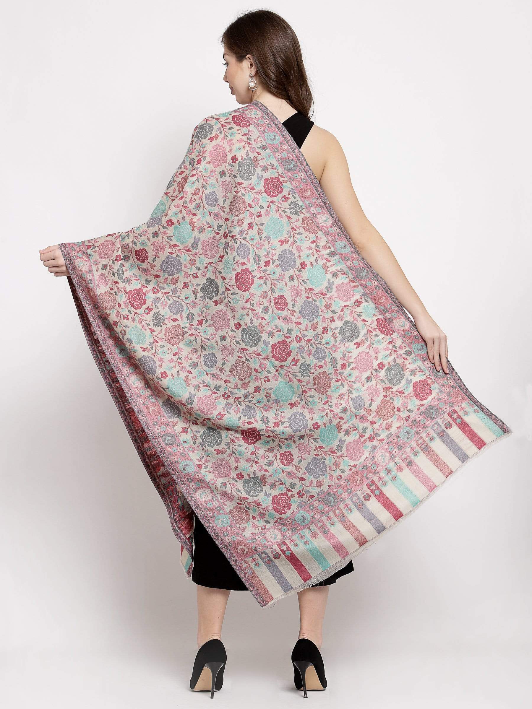 Pashtush Shawl Store 70x200 Pashtush Women's Jacquard Kaani light weight floral Stole , Multi-coloured