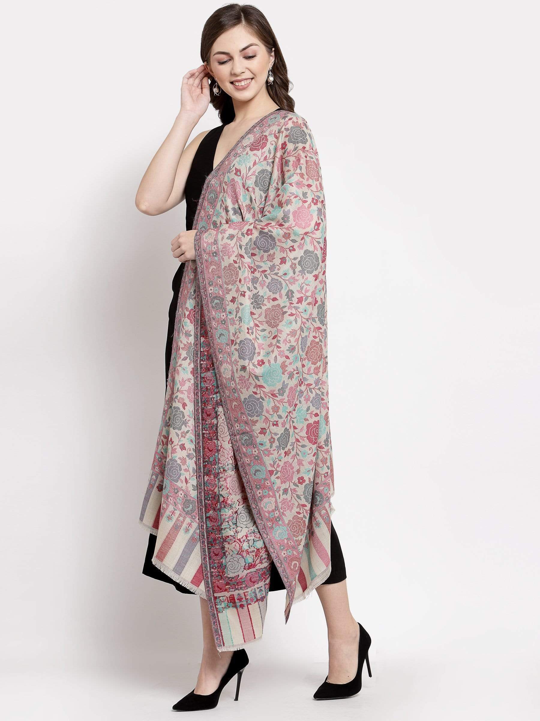 Pashtush Shawl Store 70x200 Pashtush Women's Jacquard Kaani light weight floral Stole , Multi-coloured