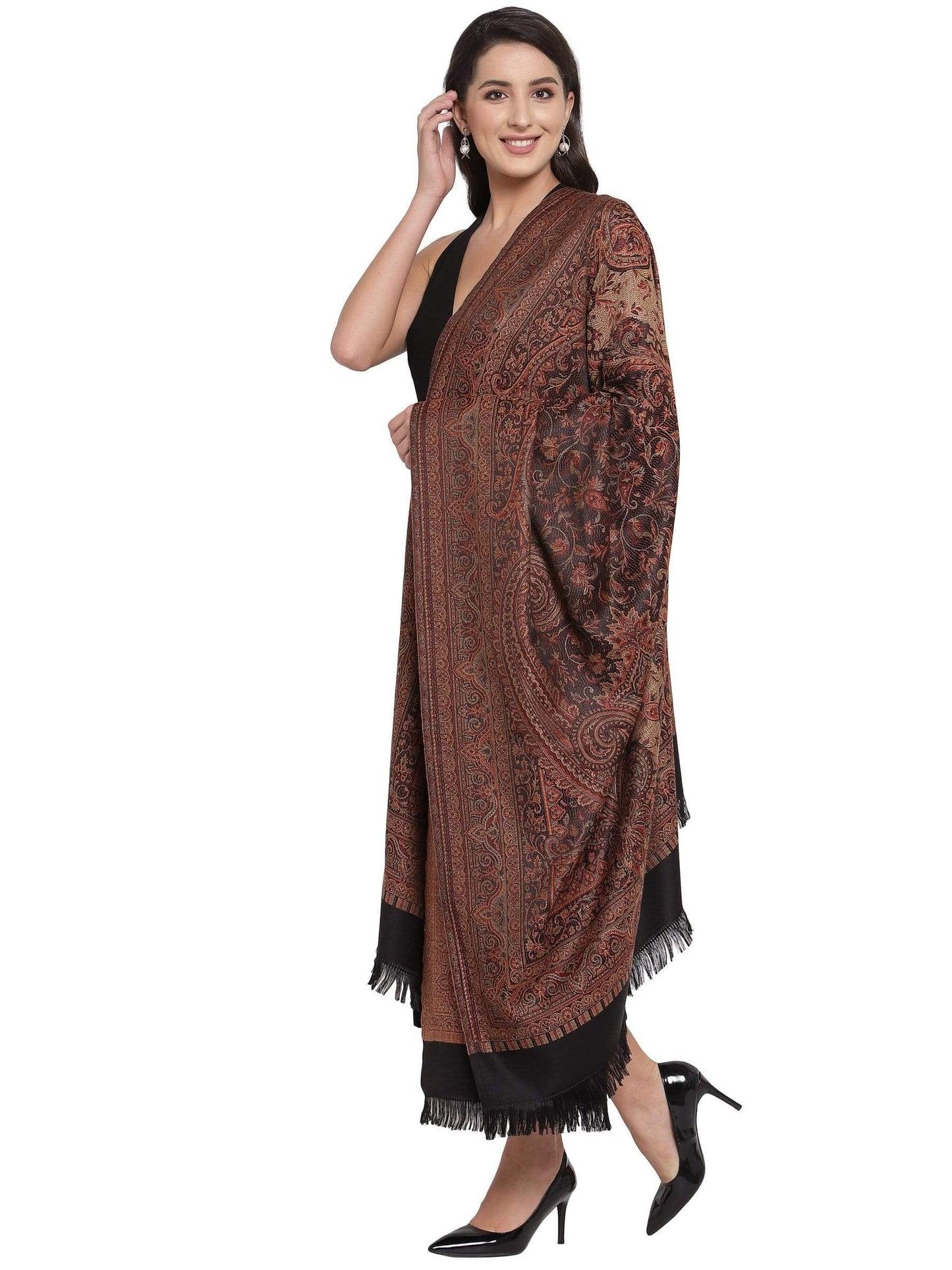 Pashtush India 100x200 Pashtush Women's Jamawar Shawl, Black
