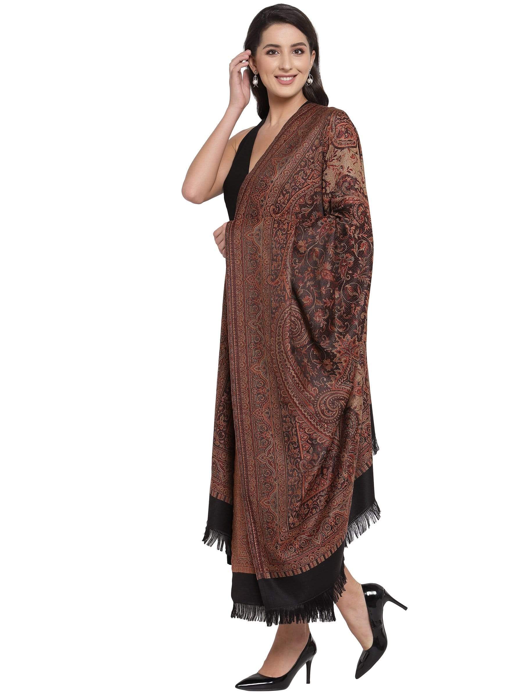 Pashtush India 100x200 Pashtush Women's Jamawar Shawl, Black